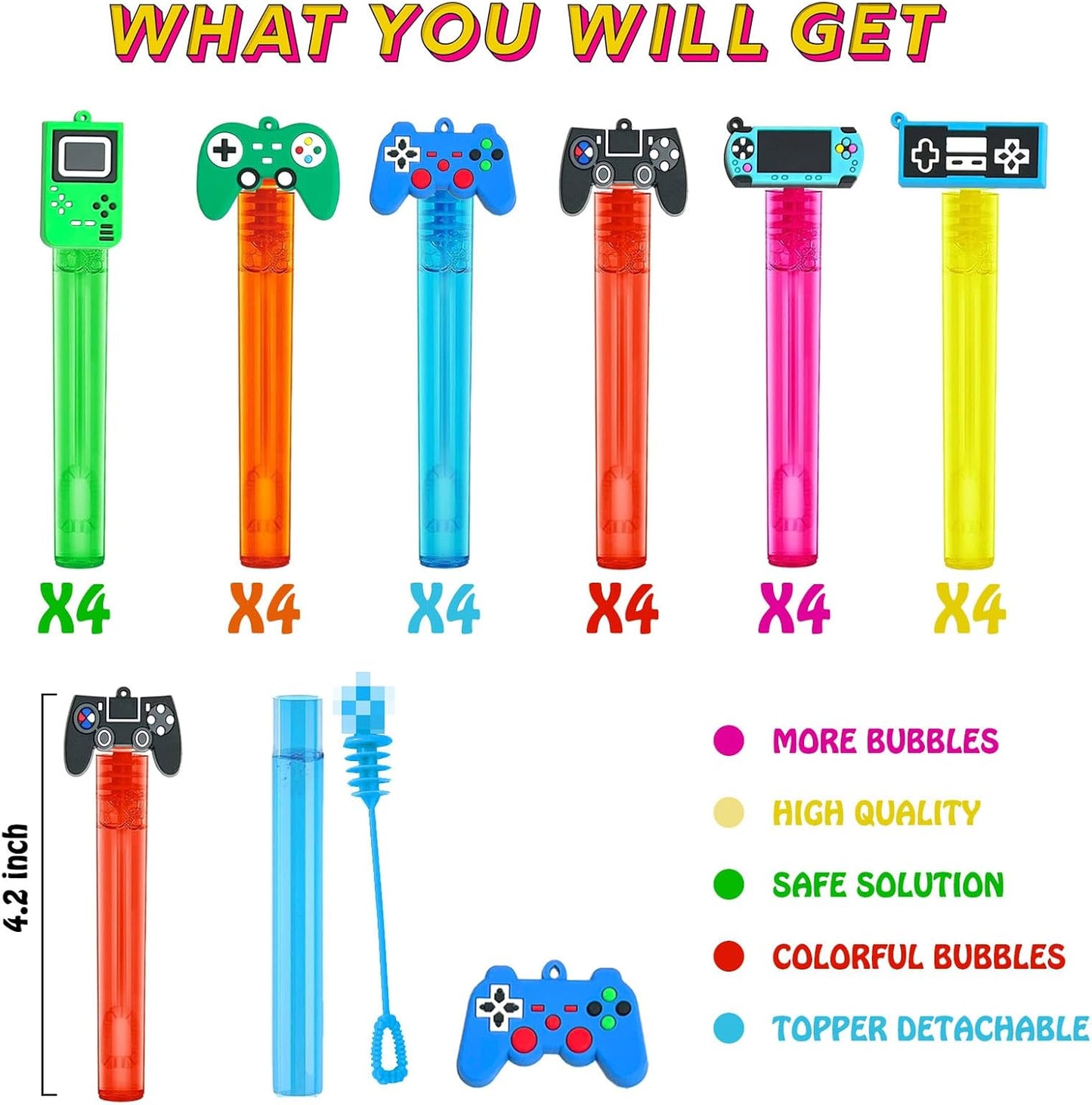 Video Game Party Favors,24Pcs Video Game Bubble Wands for Kids,Cute Bubble Wand for Birthday Party Supplies Classroom Prizes Pinata Goodie Bag Stuffers Gifts