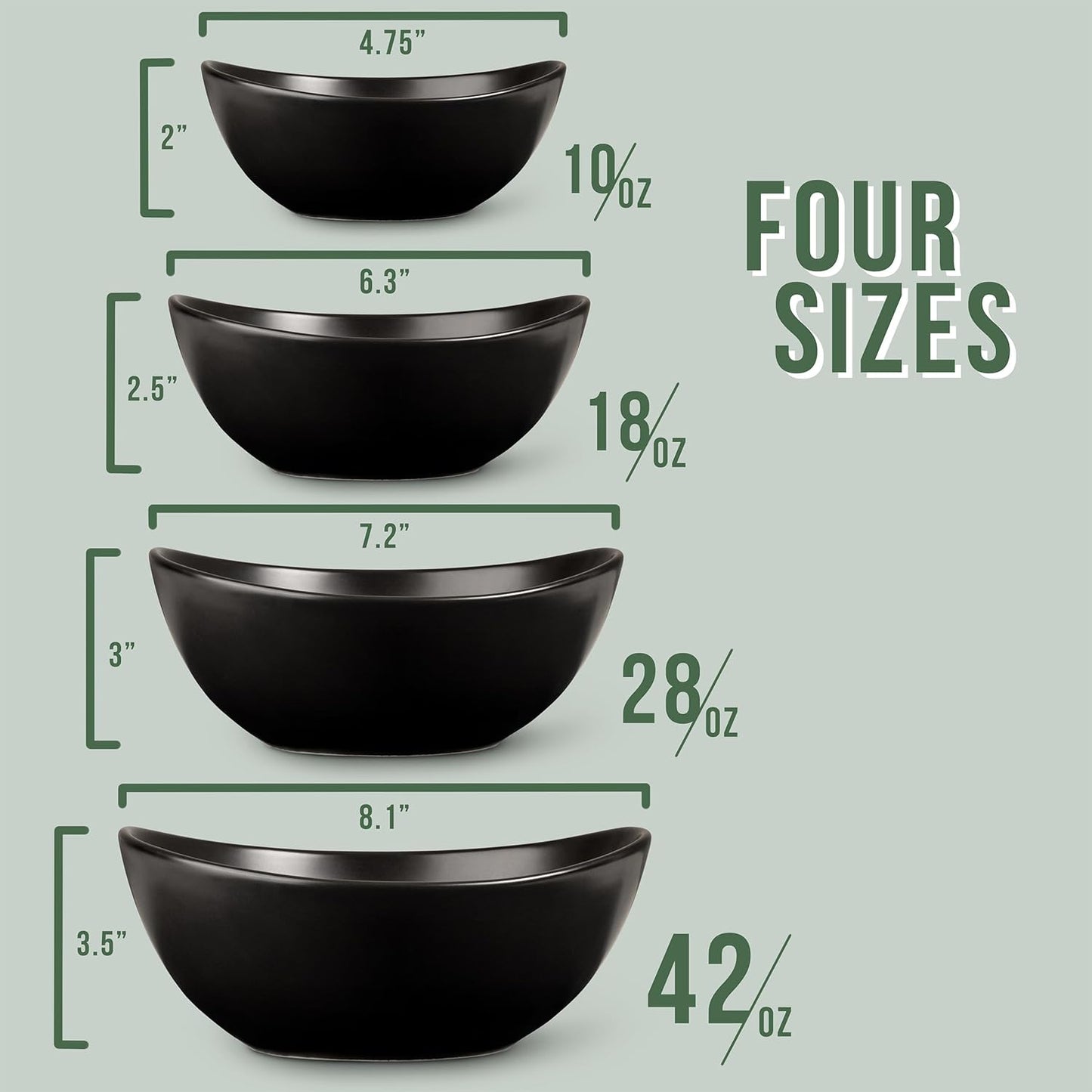 Home Beets Matte Black Ceramic Serving Bowls for Entertaining, 10-18-28-42 Ounce, Microwave, Oven & Dishwasher Safe, Large Serving Dishes, Prep Salad Bowls for Pasta, Parties, Catering, Set of 4
