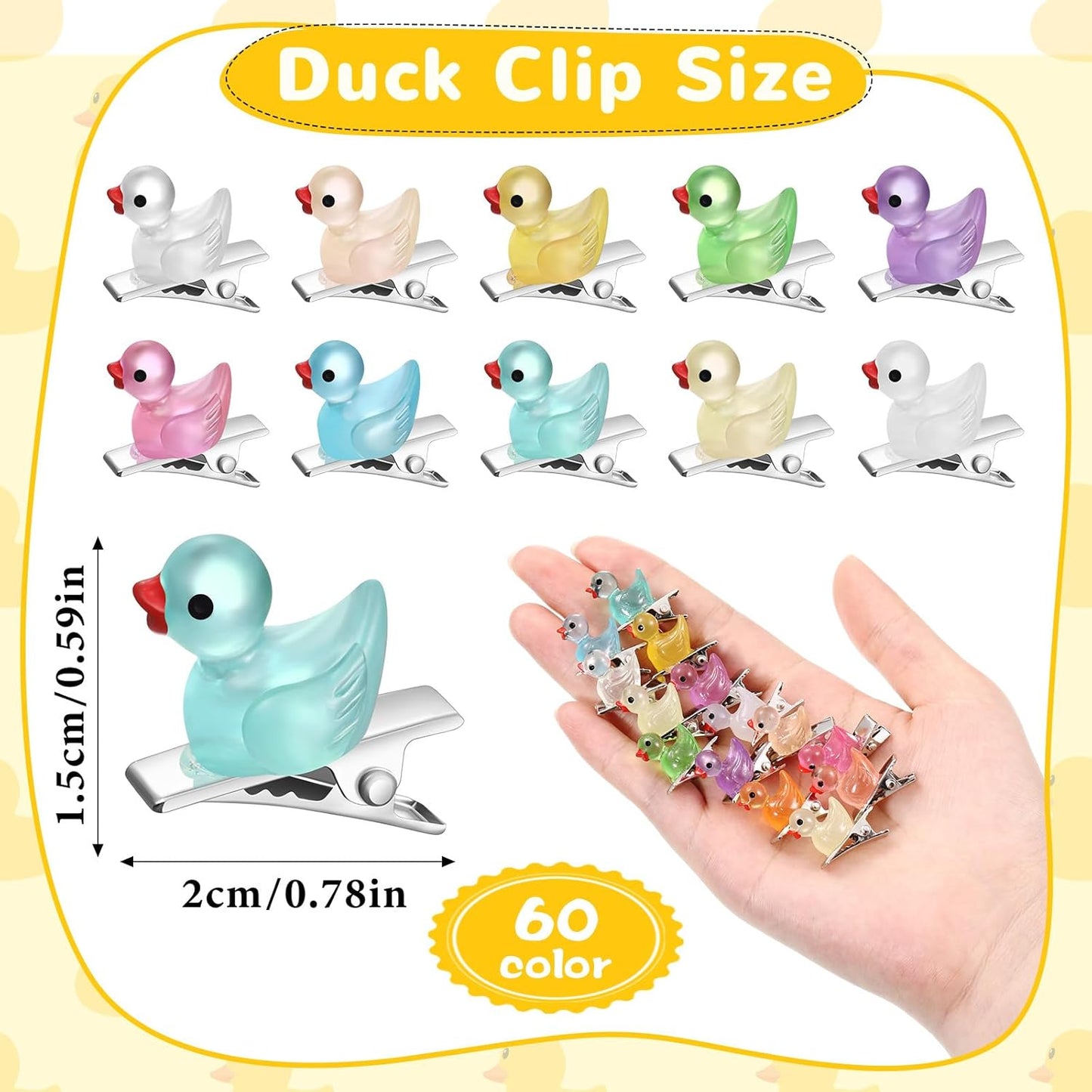 60 Pcs Mini Glow Hair Clips Girls Rave Hair Clips for Women Christmas Music Festival Holiday Party Supplies (Glowing Duck)