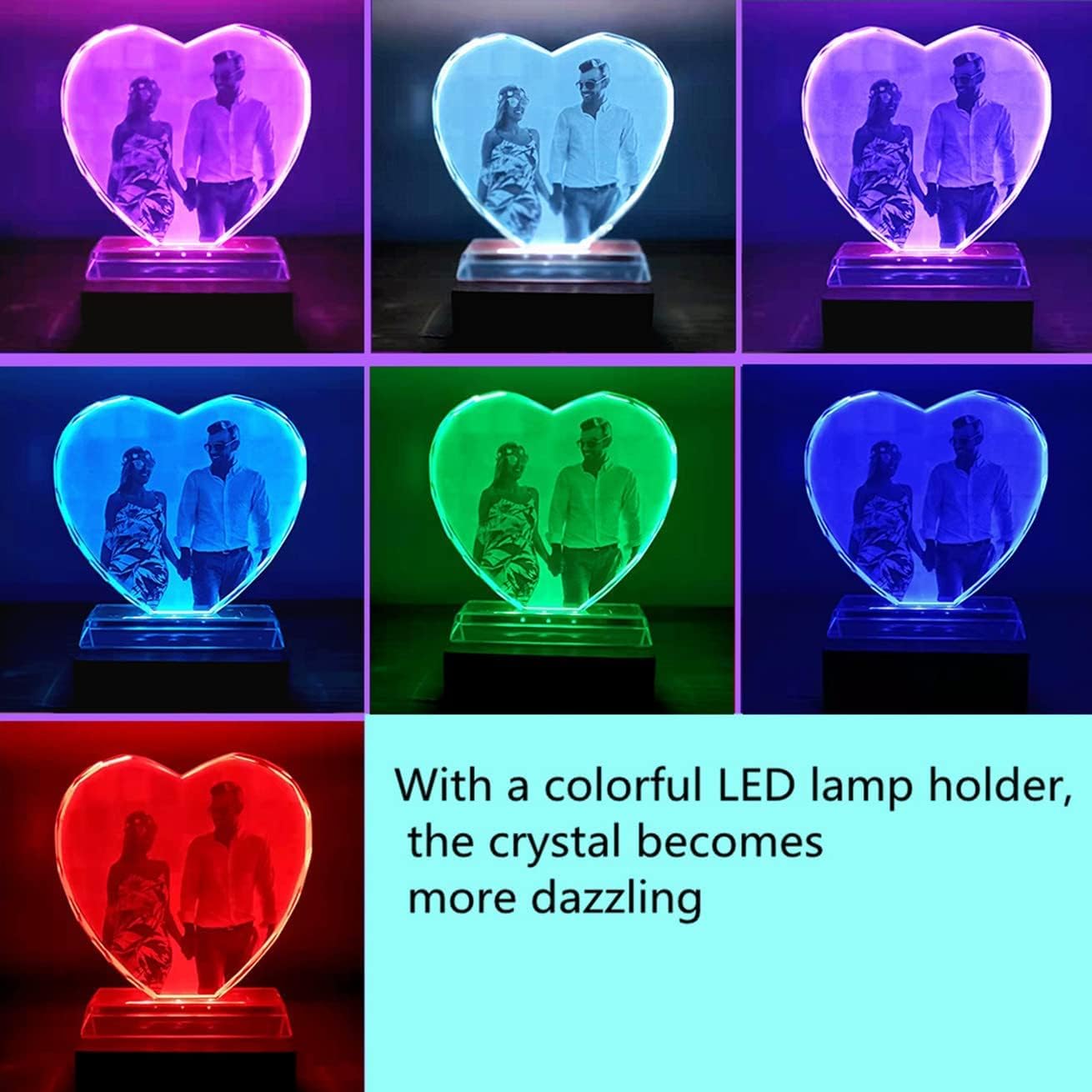 FANF&YKPY Personalized Crystal Custom Color Pictures - Heart-shaped Crystal Photo Frame, Birthdays, gift for her, Wedding Gifts, for Girlfriends, Husbands,Wife,Friends,Parents
