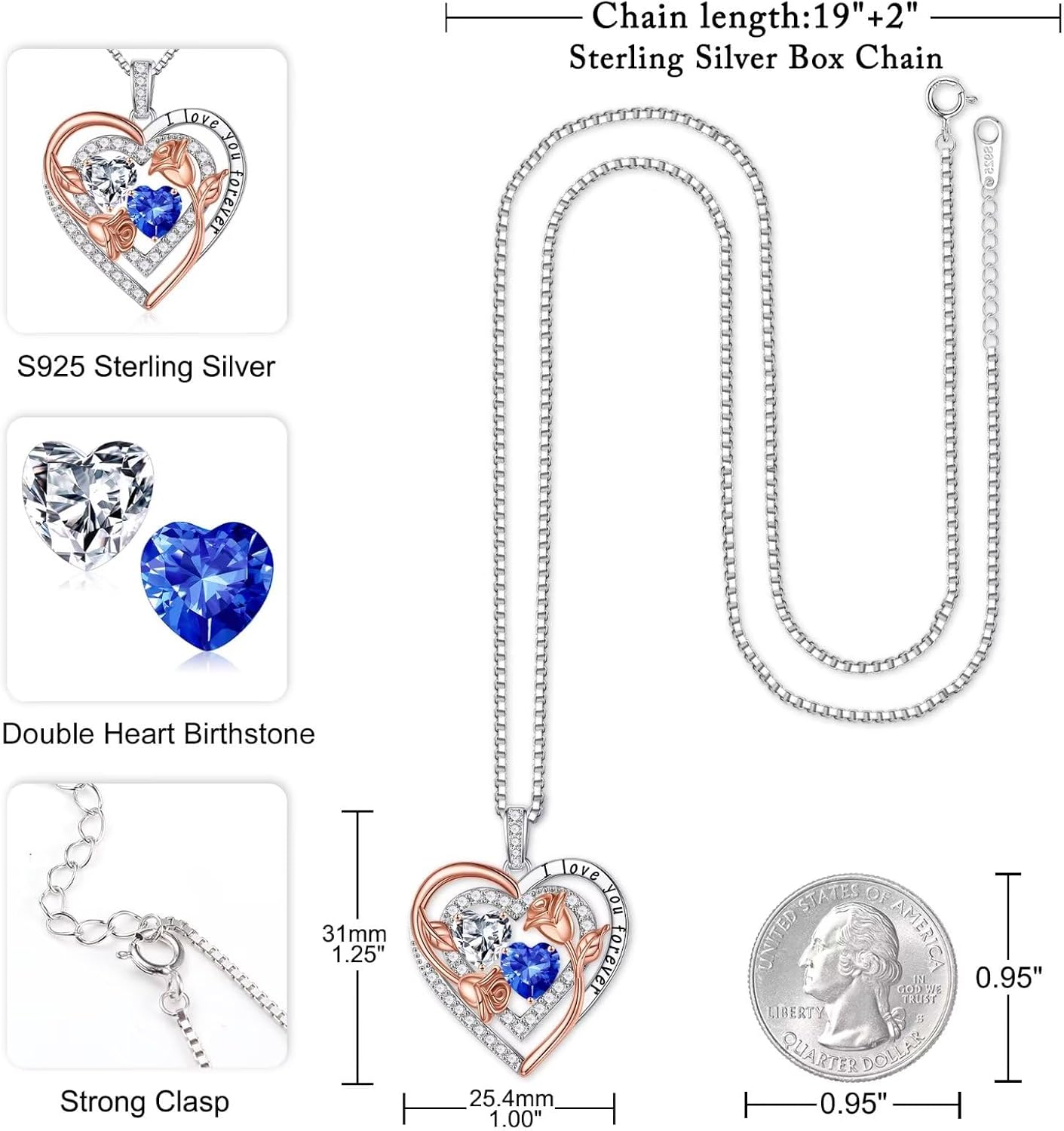 Iefil Birthstone Necklace for Women - Sterling Silver Birthstone Necklace Anniversary Birthday Gifts for Her Wife Mom Daughter