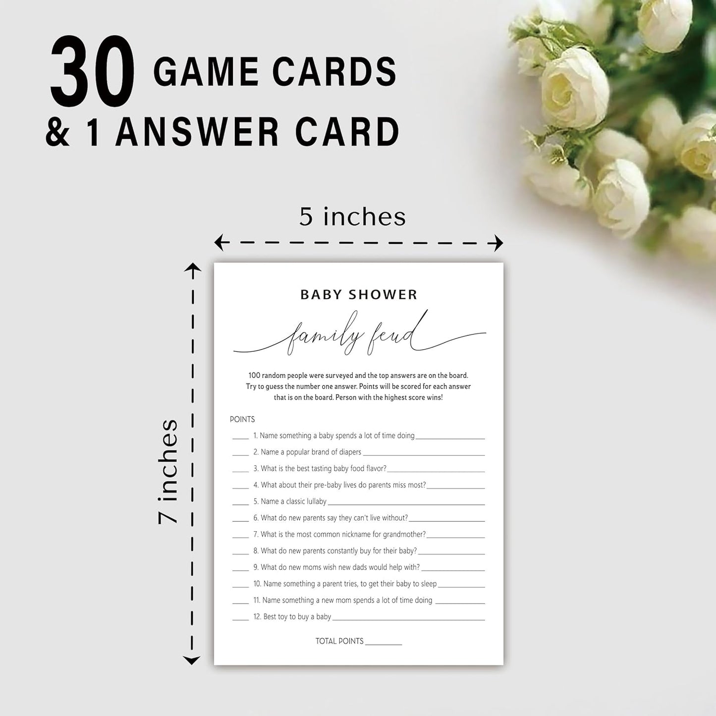 Family Feud Baby Shower Game - Pack of 30 Cards, Answer Key, Gender Neutral Decorations, Game Supplies