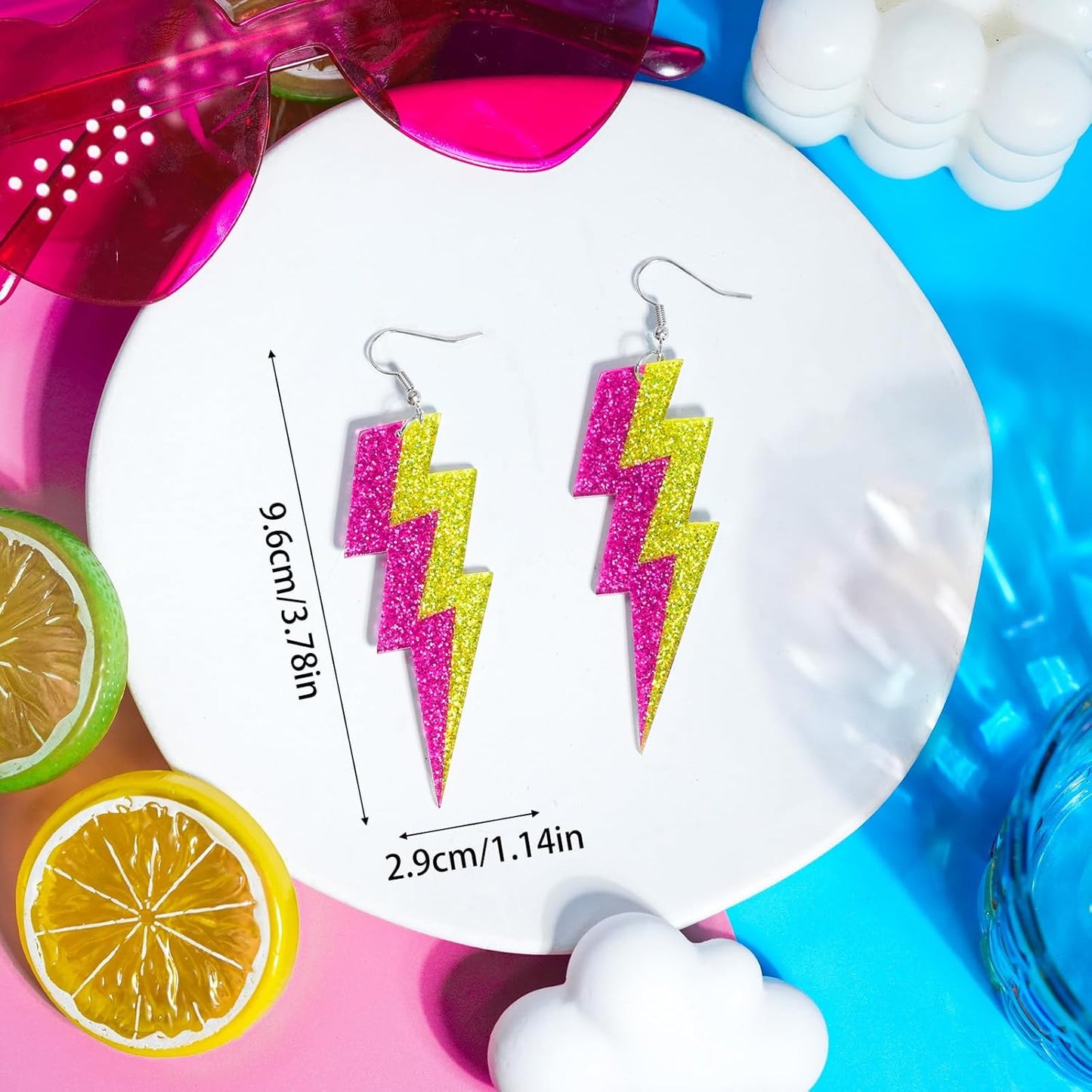 80s Neon Earrings for Women Acrylic Lightning Bolt Drop Earrings Retro 80s 90s Glow Party Accessories Neon Jewelry for Halloween Costume Outfit