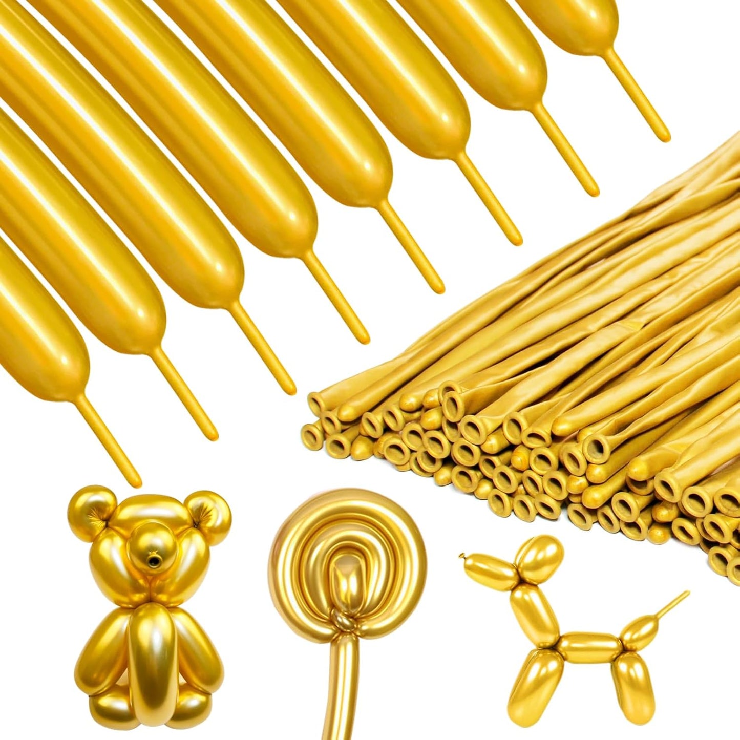 Metallic Gold Long Balloons Premium 260 Twisting Animals Magic Balloons for Birthday Kids Wedding Party Supply 100pcs