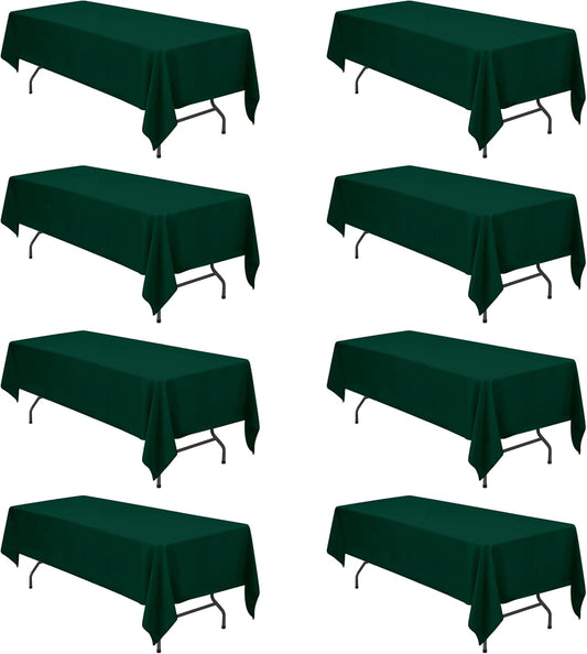 BRILLMAX 8 Pack Hunter Green Tablecloths for 8 Foot Rectangle Tables 60 x 126 Inch - 8ft Rectangular Bulk Linen Polyester Fabric Washable Cloth Cover for Wedding Reception Banquet Birthday Party