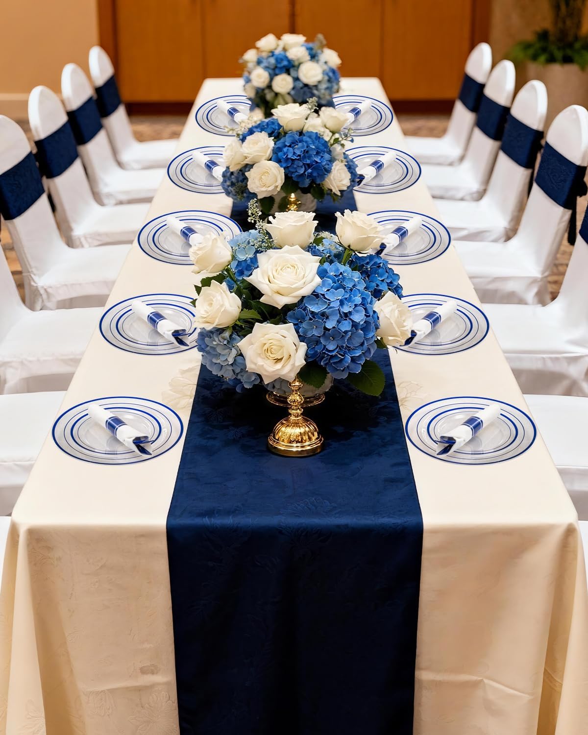 Goodluck 175 Piece Blue Plastic Plates, Clear Plastic Silverware Disposable Plates Set, Include 50Plates, 25Pack Pre Rolled Napkins with Silverware, 25Cups for Party, Wedding, Graduation