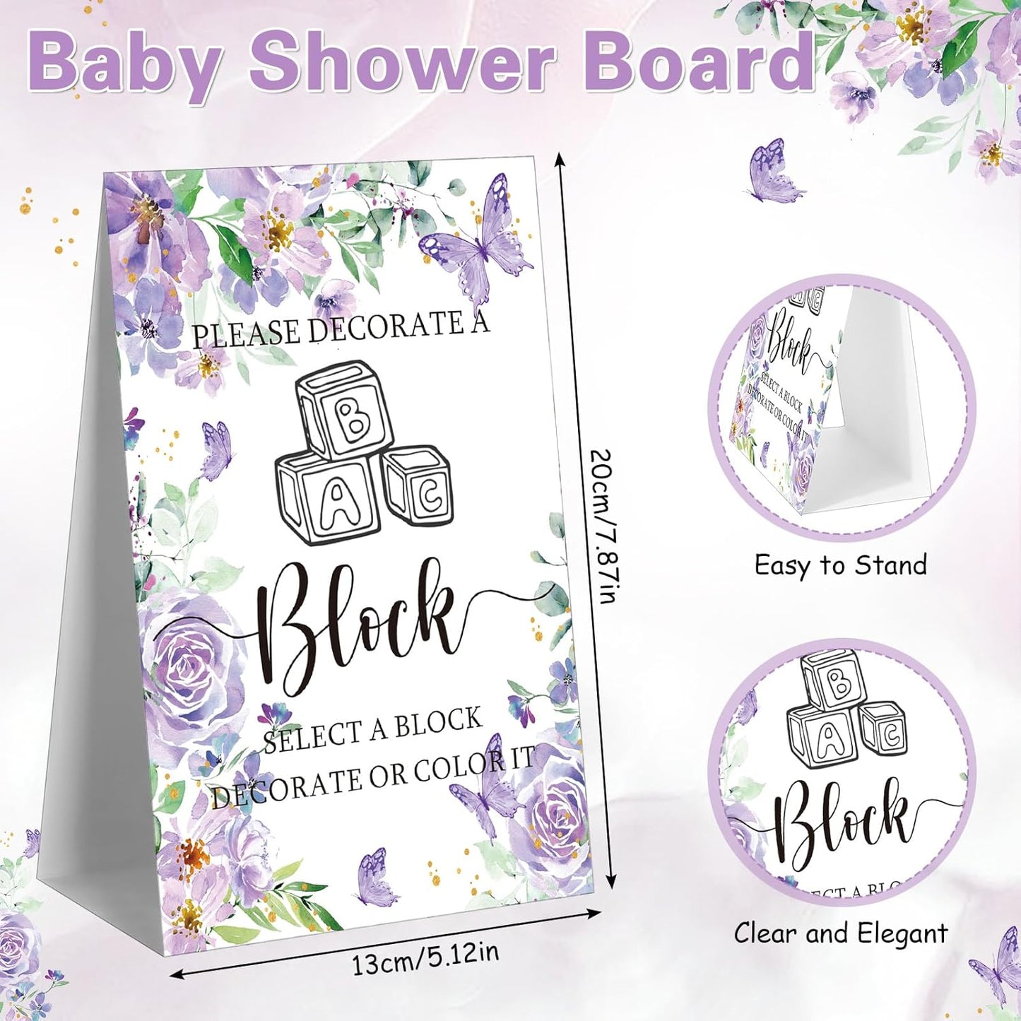 Marsui 136 Pcs Baby Shower Blocks to Decorate Game Kit Includes 98 Wooden Blocks, 36 Markers, 1 Game Sign, 1 Storage Box for Baby Shower Gender Reveal Activity Party Decorations(Butterfly)