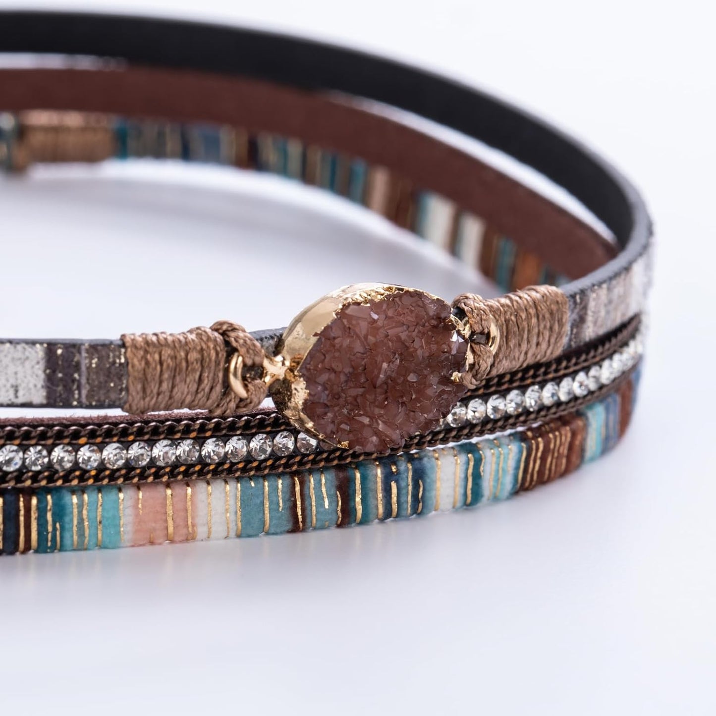 FANCY SHINY Leather Wrap Bracelet Boho Cuff Bangle Bracelets Crystal Bead Bracelet with Magnetic Clasp Jewelry Gifts for Women