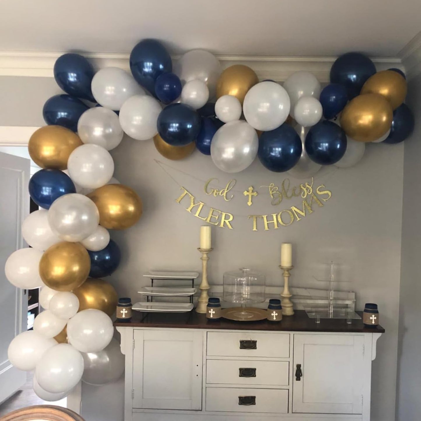 Navy Blue and Gold Balloons, 60 Packs 12 inch Navy Blue and Metallic Chrome Gold Confetti Balloons with Ribbons for Birthday, Baby Shower, Graduation, Eid Ramadan Decoration