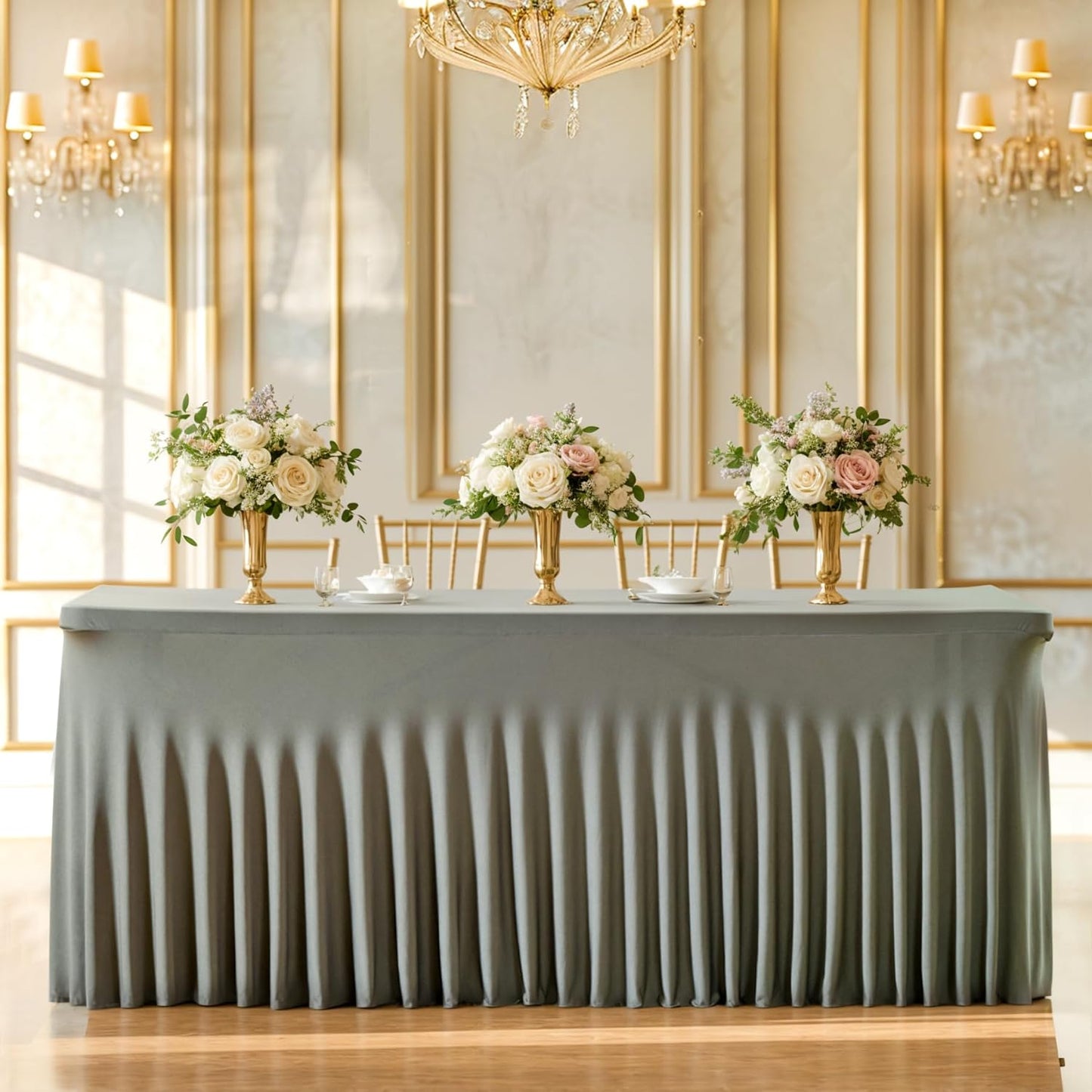 PARTISKY Gray Spandex Tablecloth for 6ft Rectangle Tables, Stretchable Table Cover Skirt for Folding Tables Weddings Parties Banquets Events Trade Shows and Dessert Table