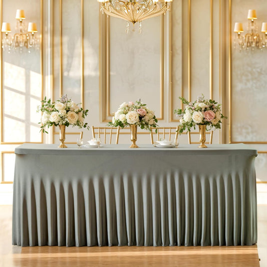 PARTISKY Gray Spandex Tablecloth for 8ft Rectangle Tables, Stretchable Table Cover Skirt for Folding Tables Weddings Parties Banquets Events Trade Shows and Dessert Table