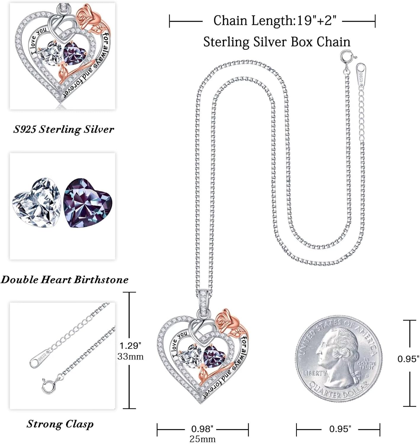 Iefil Christmas Gifts for Wife Women - 925 Sterling Silver Double Birthstone Necklace, Anniversary Birthday Gifts for Women, Jewelry Gift for Wife Girlfriend Mom Her