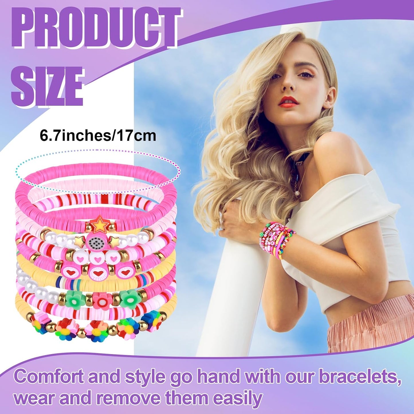 Draupnir Friendship Bracelets Heishi Surfer Clay Bead Bracelets Set Stackable Beaded Preppy Jewelry Bracelets Friendship Boho Y2K Bracelets for Women Teen Girls Party Favors