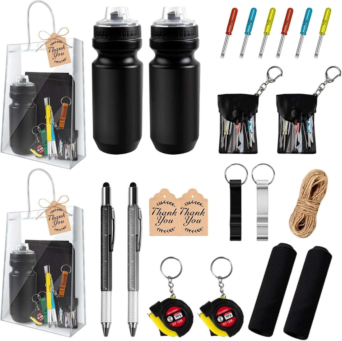 2 Sets Baby Shower Prizes for Men with Kettle Ruler Pen Cooling Towel Tool Kit Bottle Opener Cardboard Hemp Rope Plastic Bag for Baby Shower Game Winners Men Bachelor Party