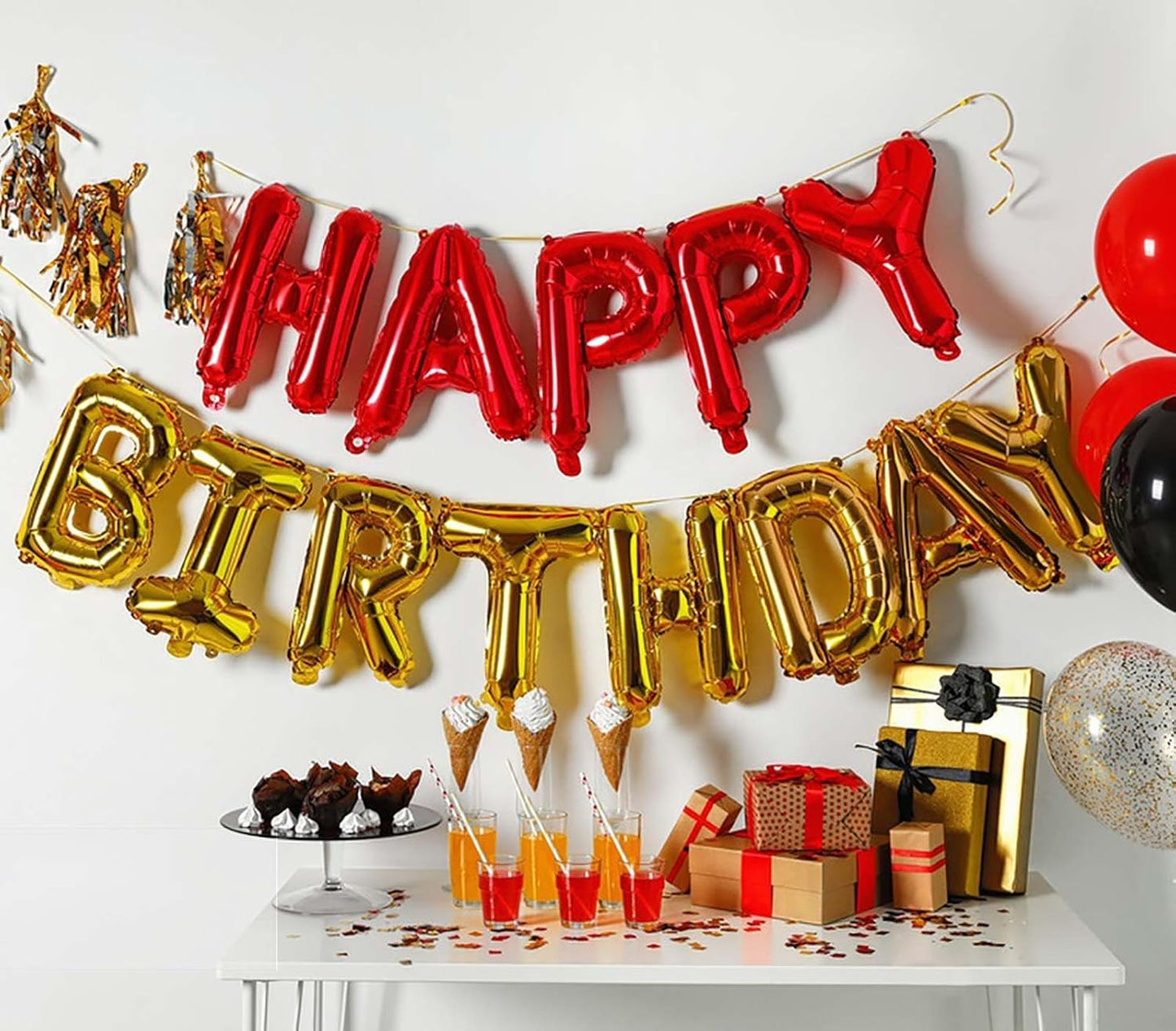 KALOR Red Happy Birthday Balloons Banner,16 Inch Mylar Foil Letters Sign Banner for Women & Girls Birthday Decorations for Photo Backdrop