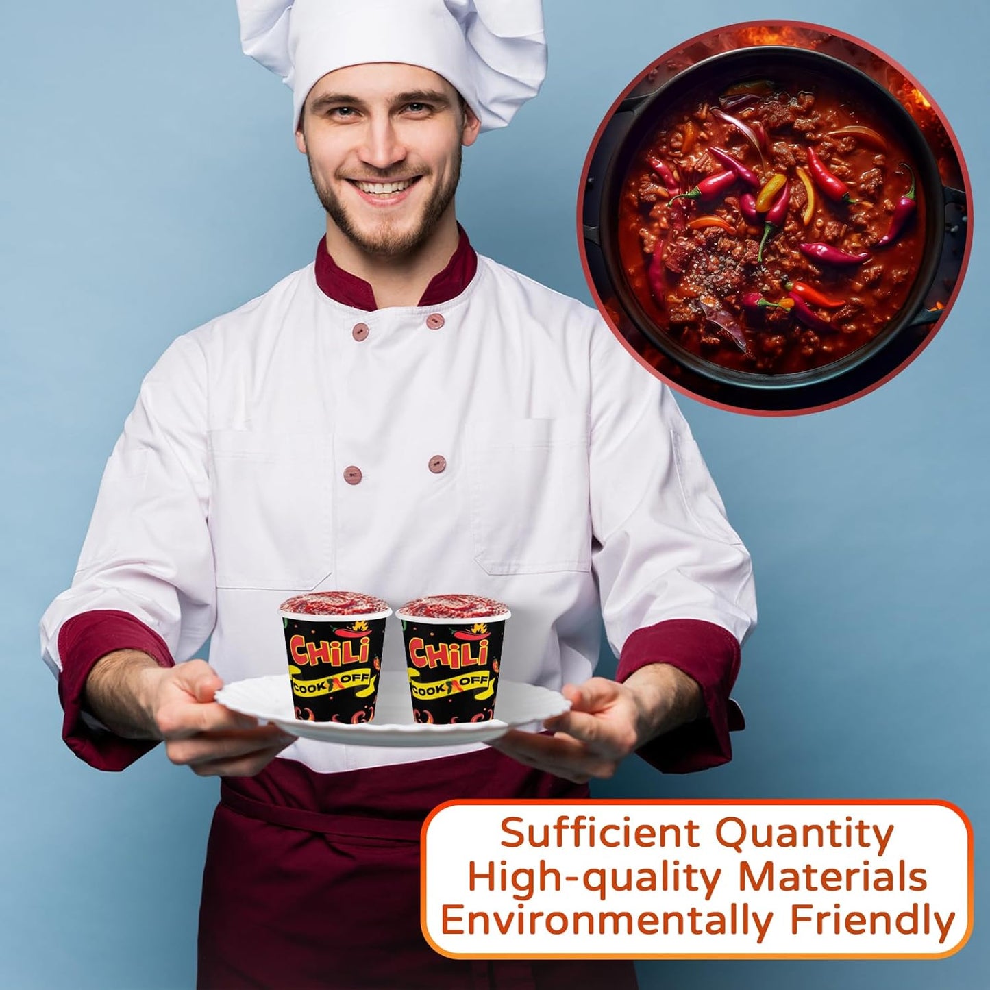 300pcs 2.5oz Chili Cook off Cups Chili Cook Off Decorations Mexican Party Paper Bowls Mini Tasting Disposable Cups Mexican Party Cooking Supplies