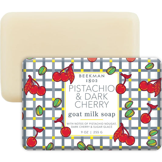 Beekman 1802 Pistachio & Dark Cherry Goat Milk Soap- Scented - 9 oz - Cleanses, Nourishes & Hydrates - Certified Microbiome Friendly - No Irritation - Good for Sensitive Skin