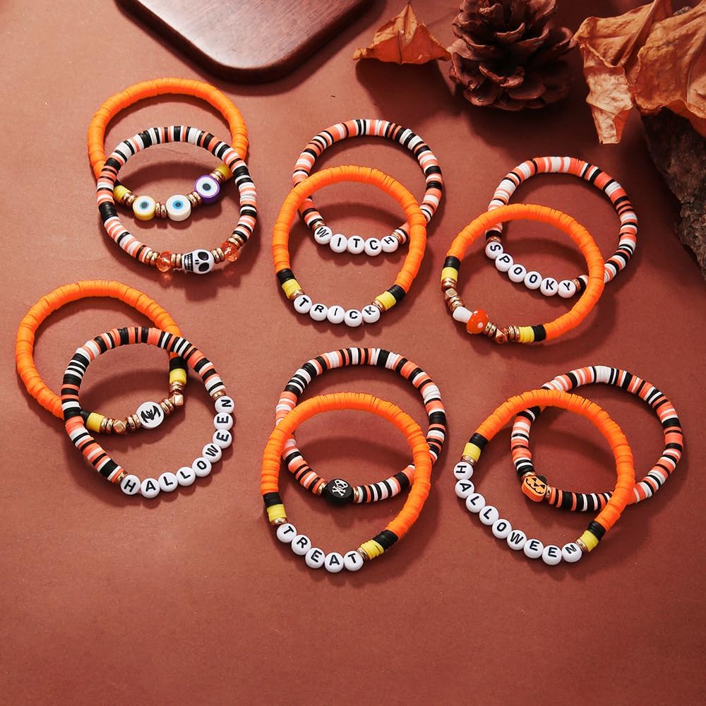 Heishi Surfer Clay Bead Bracelets Set for Women - Preppy Smile Evil Eye Beaded Stretch Bracelets Elastic Layering Friendship Bracelets- Stackable Boho Disc Summer Jewelry Set