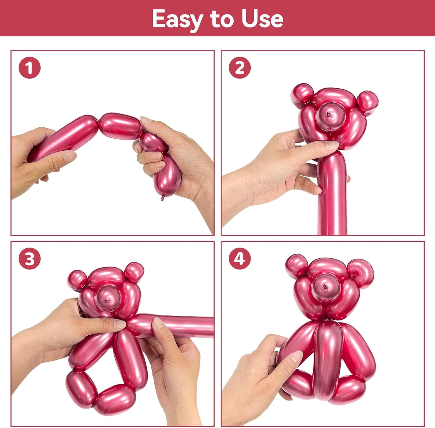 Metallic Red Long Balloons Premium 260 Twisting Animals Magic Balloons for Birthday Kids Wedding Party Supply 100pcs