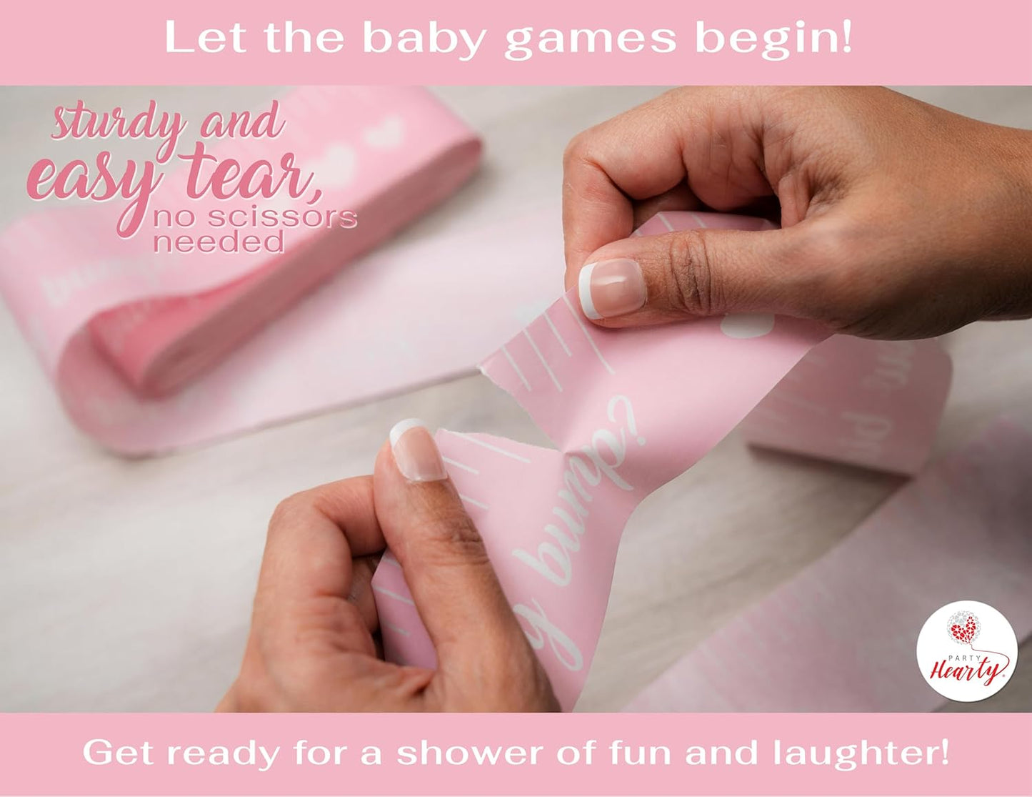 Party Hearty Funny Baby Shower Games for Girl Activities, 2 Rolls, 2 inches x 150 feet, Pink Tummy Measure, Fun & Easy Idea