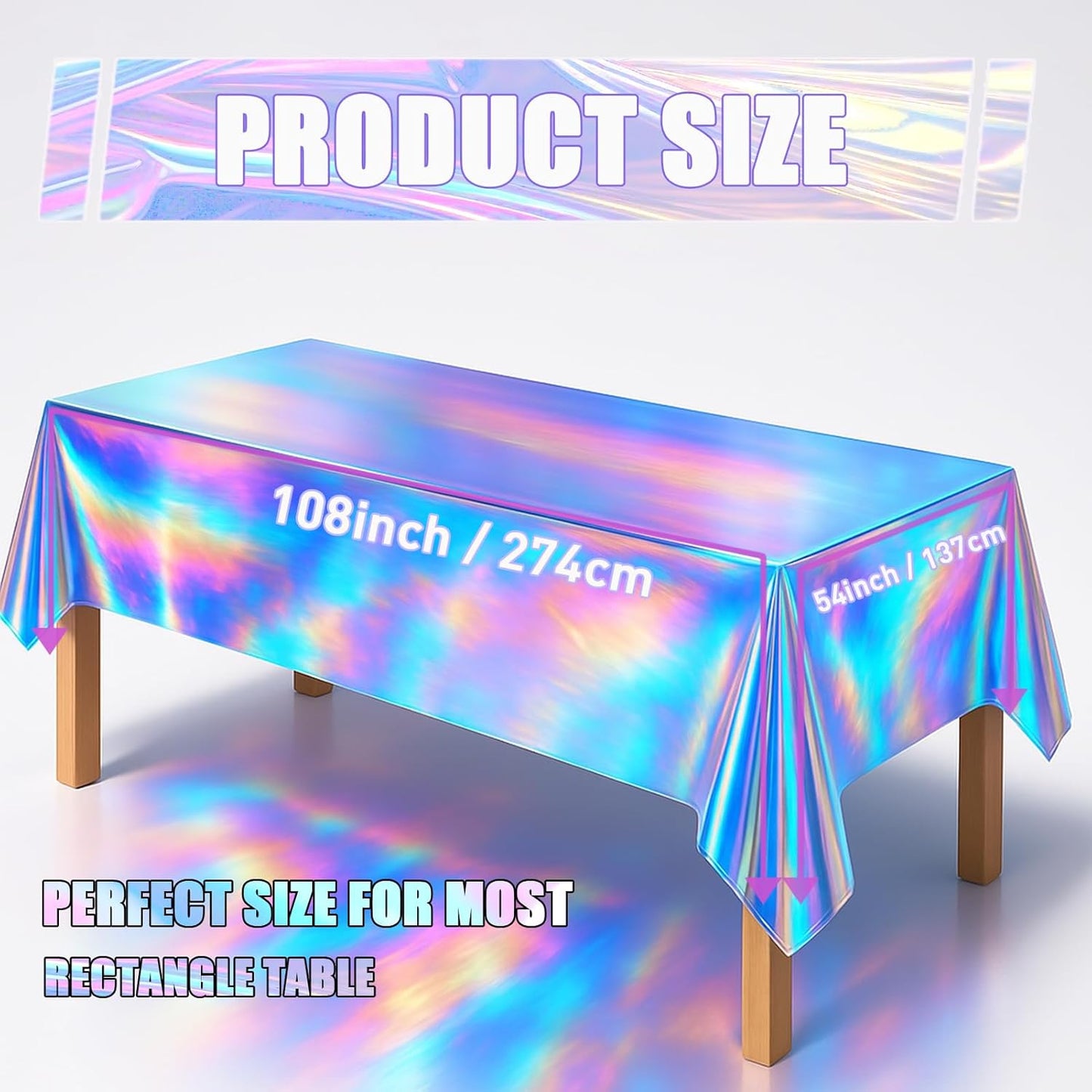 Iridescent Plastic Tablecloth 54" x 108" Iridescence Party Table Cloth Rectangle Laser Disposable Table Covers Holographic Foil Party Decoration, Birthday, Wedding, Christmas Decorations (16 Packs)