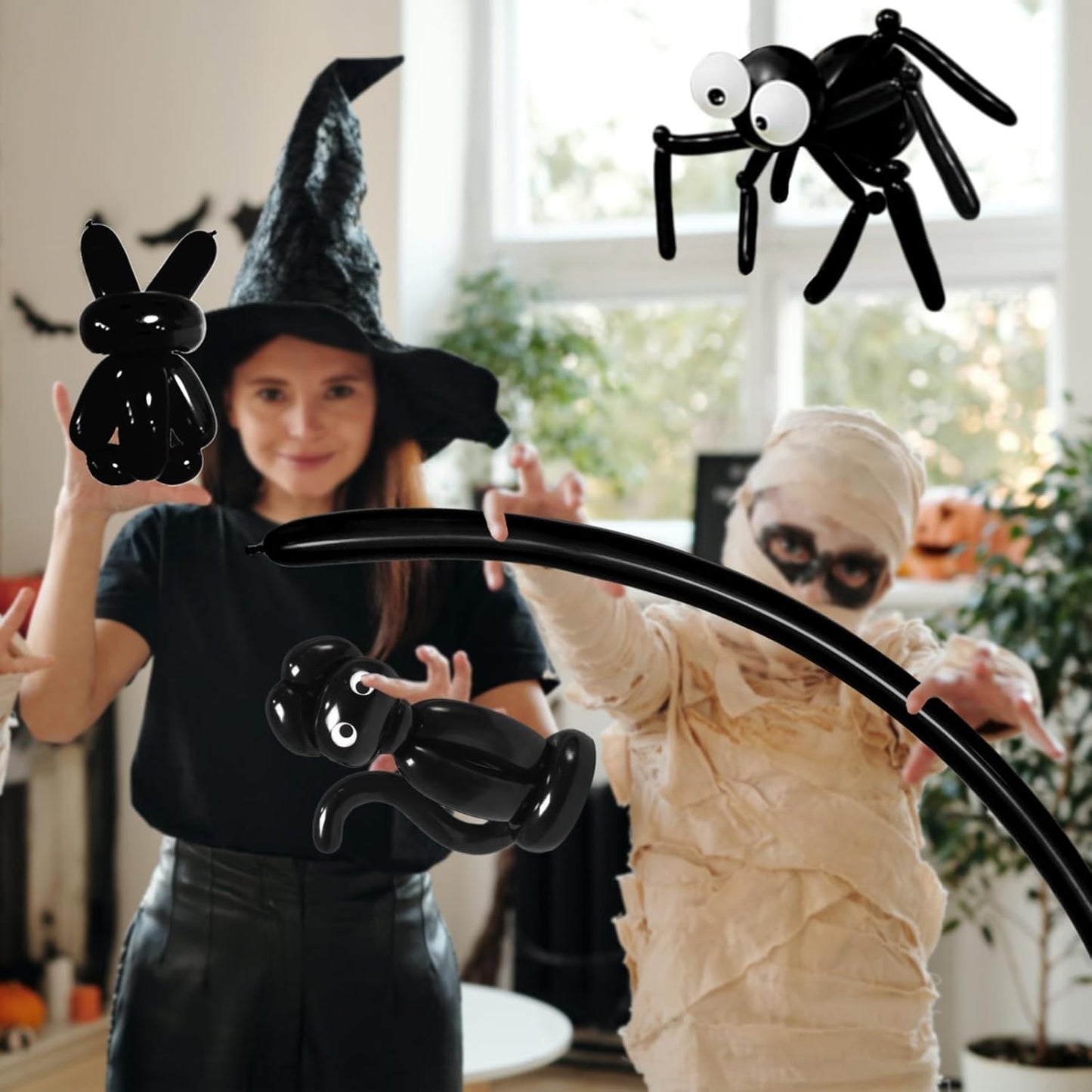 KAWKALSH 260 Black Long Balloons for Balloon Garland Thickening Skinny Latex Twisting Animals Modeling Christmas Birthday Wedding Party Festival Decorations 100pcs