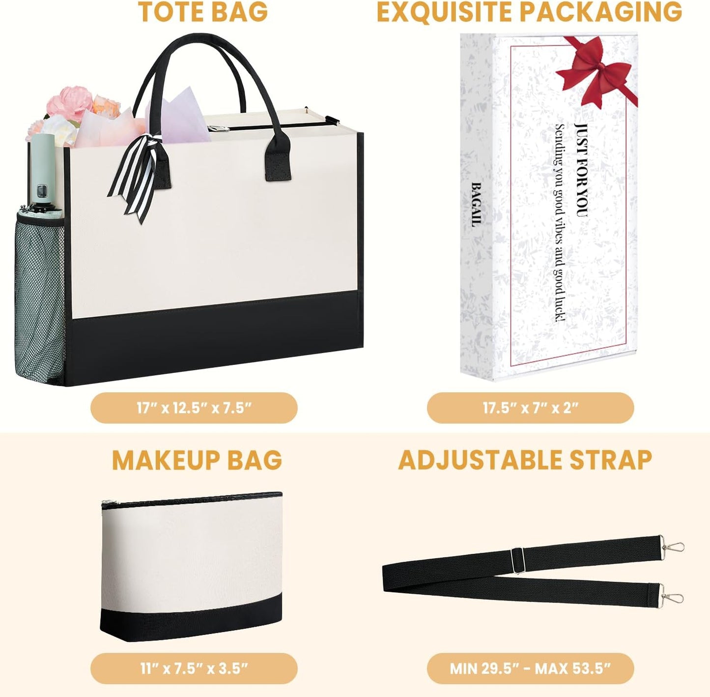 BAGAIL Initial Tote Bag, Personalized Birthday Gifts for Women, Teacher, Friends, Mom, Wedding, Monogrammed Beach Bag