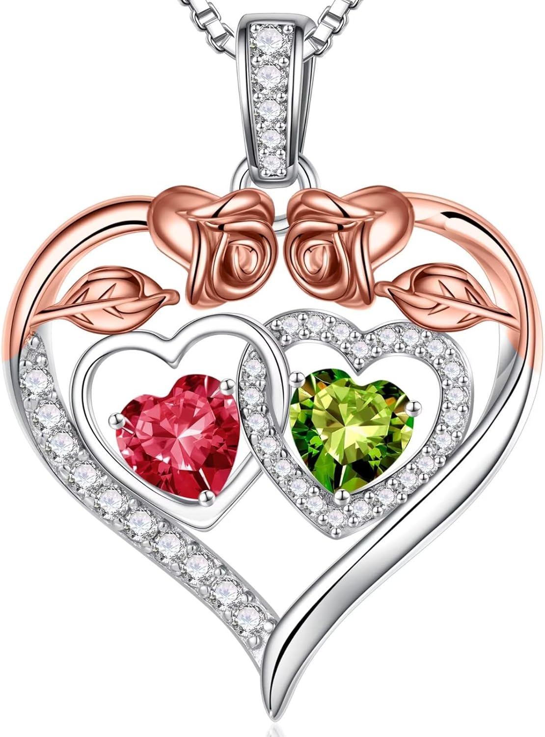 Iefil Double Birthstone Necklace Gifts for Wife Girlfriend Her Women, Birthstone Jewelry Gemstone Valentines Birthday Gifts for Her Women Wife Mom Grandma