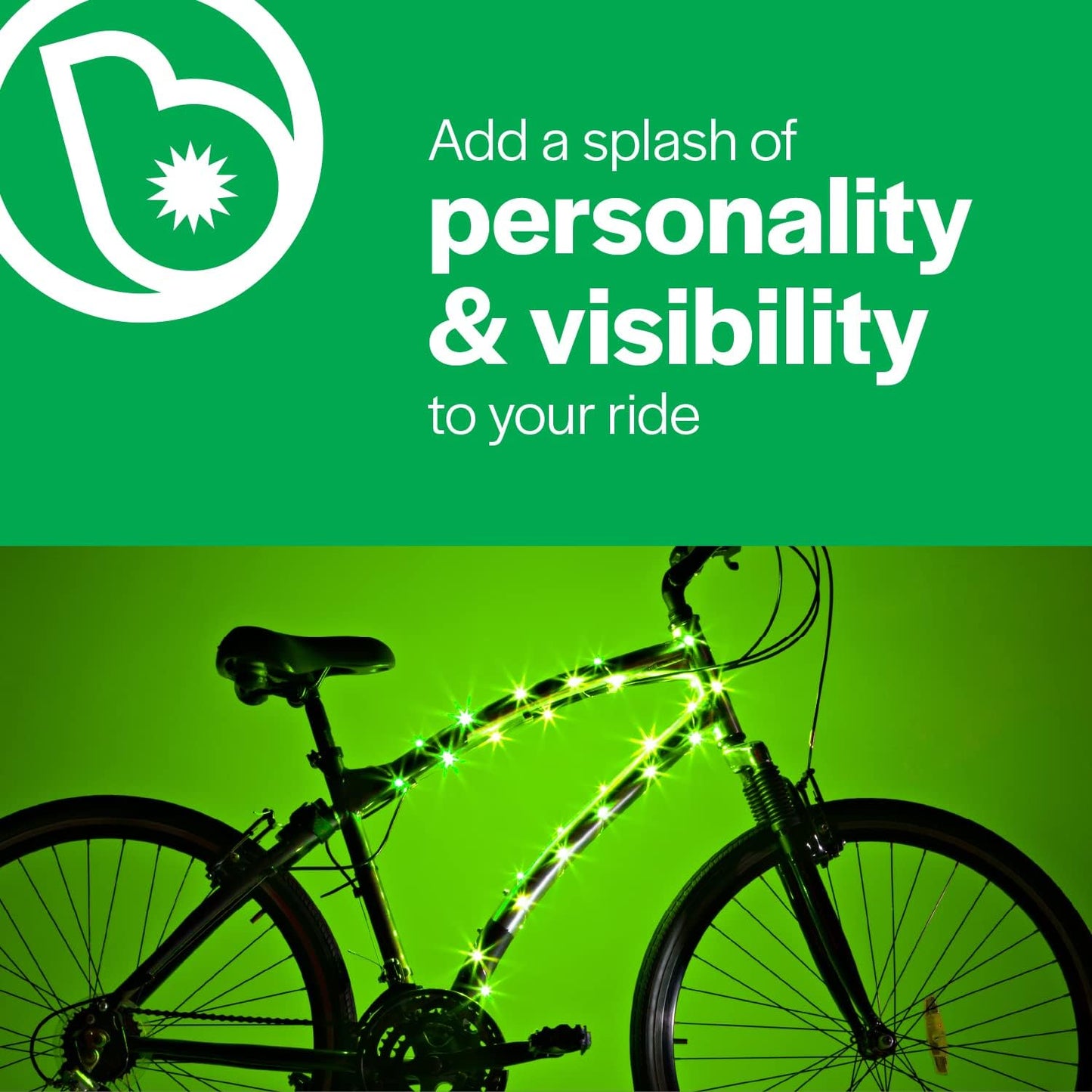 Brightz CosmicBrightz LED Bike Frame Rope Light - 6.5-Foot String Rope - Battery-Powered with On/Off Switch - Ultra Bright Color Keeps Your Ride Fun and Safe for Kids, Teens, & Adults