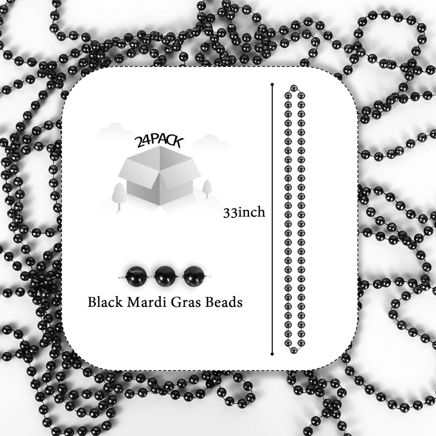 YAXINRUI 24 PCS Black Bead Necklaces, Black Mardi Gras Beads, Halloween Beads Necklaces, New Year Eve Necklaces, 33 Inch Black Beaded Necklaces for Mardi Gras Christmas Halloween Festive Events