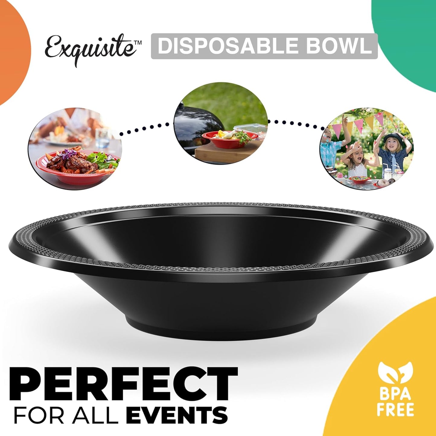 12 Oz Black Plastic Bowls Disposable Bowls for Hot Food Soup 50 Pcs - For Soup, Salad, Cereal, Desserts & Party Supplies