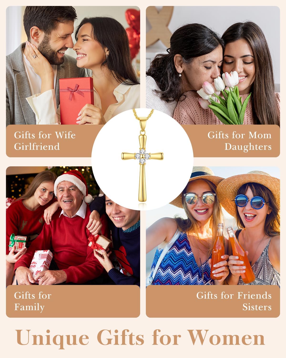 Gold Moissanite Cross Necklace for Women Wife in Light-Up Gift Box,Love Card - Women Anniversary Birthday Gifts Ideas for Wife Her Girlfriend, Christian Cross Chain Jewelry 1CT (18K Real Gold Filled)