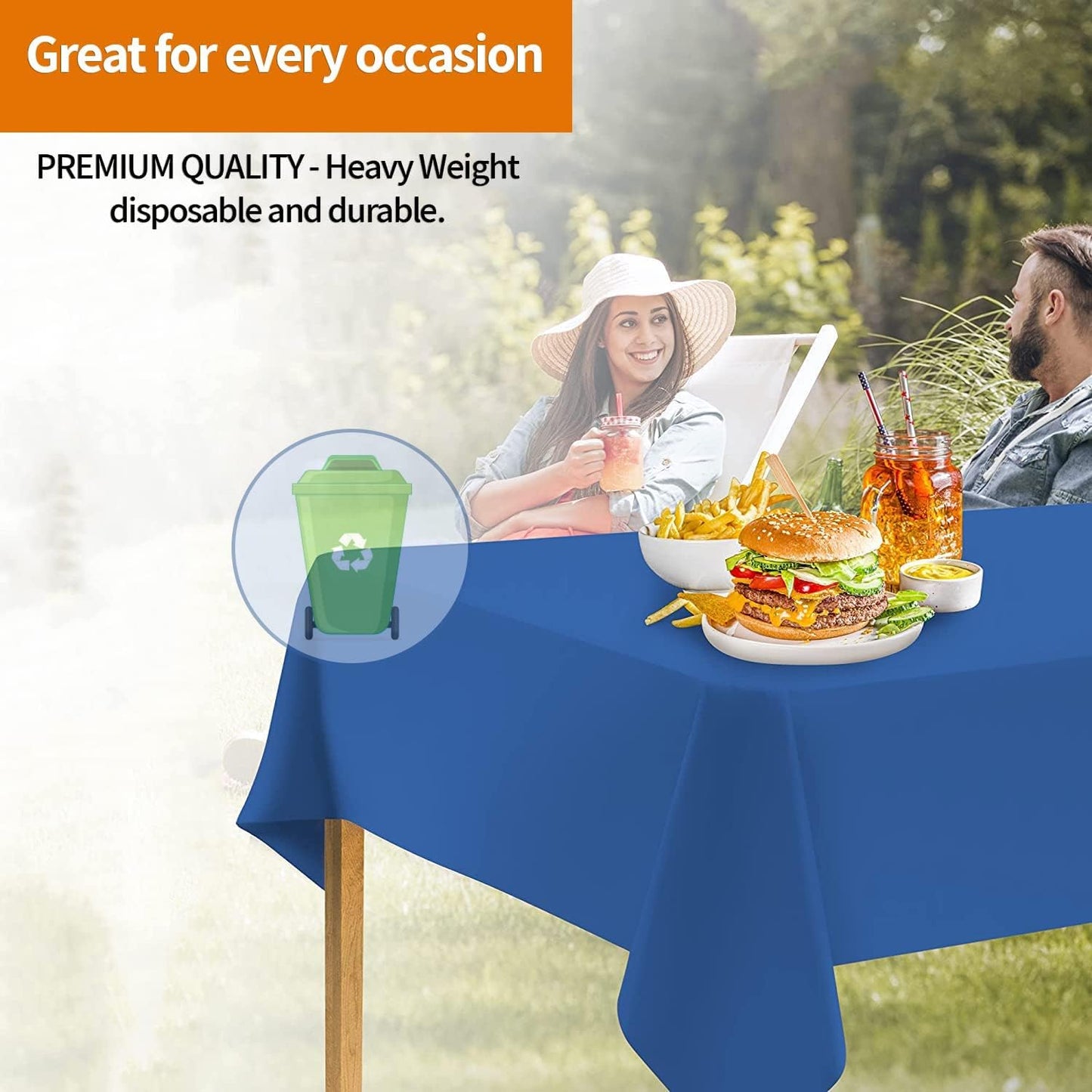 Blue Disposable Plastic Tablecloth for Rectangle Tables (48 Pack) Premium Decorative Table Cloths for Parties, Events & Weddings, Indoors & Outdoors, 54 x 108 inches