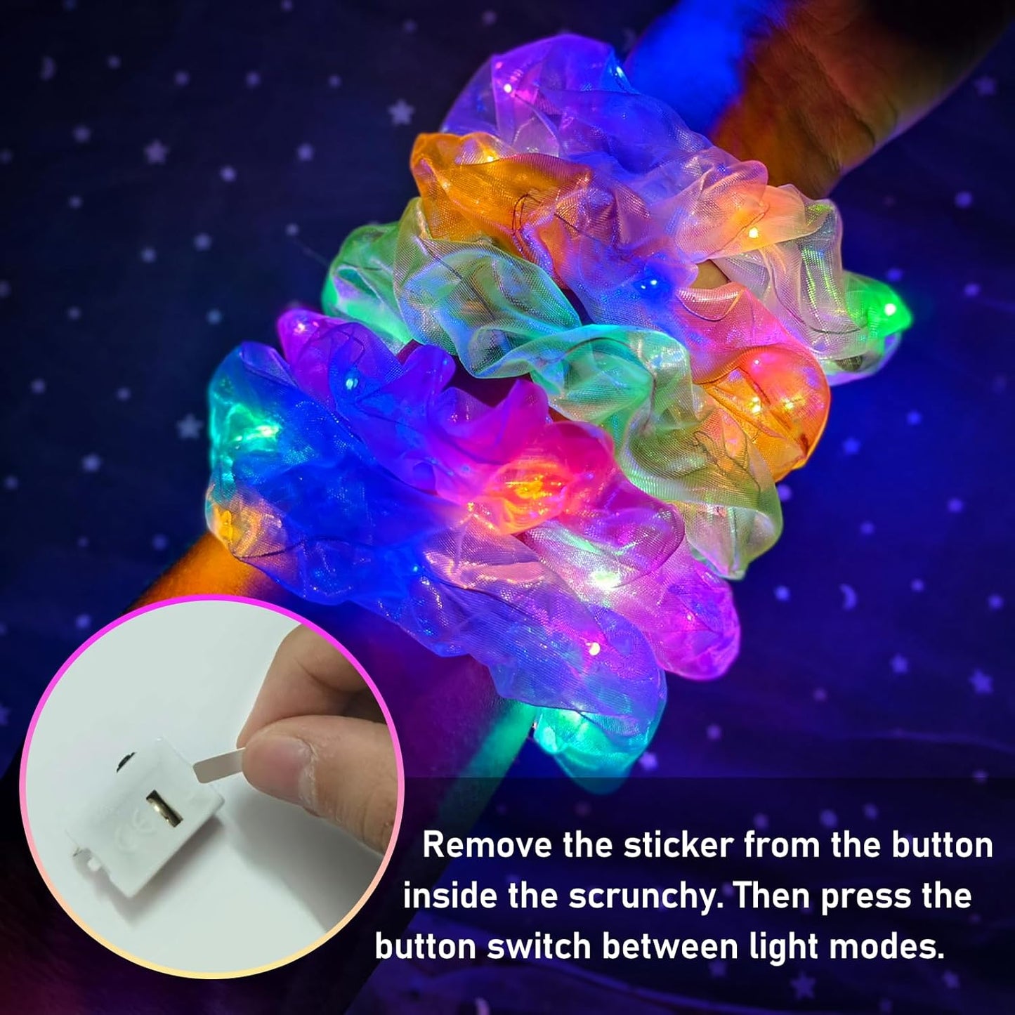 20 PCS Light up Scrunchies, 3 Glow Mode, LED Hair Accessories for Women, Glow in the Dark Party Supply for Festival Rave Slumber Party