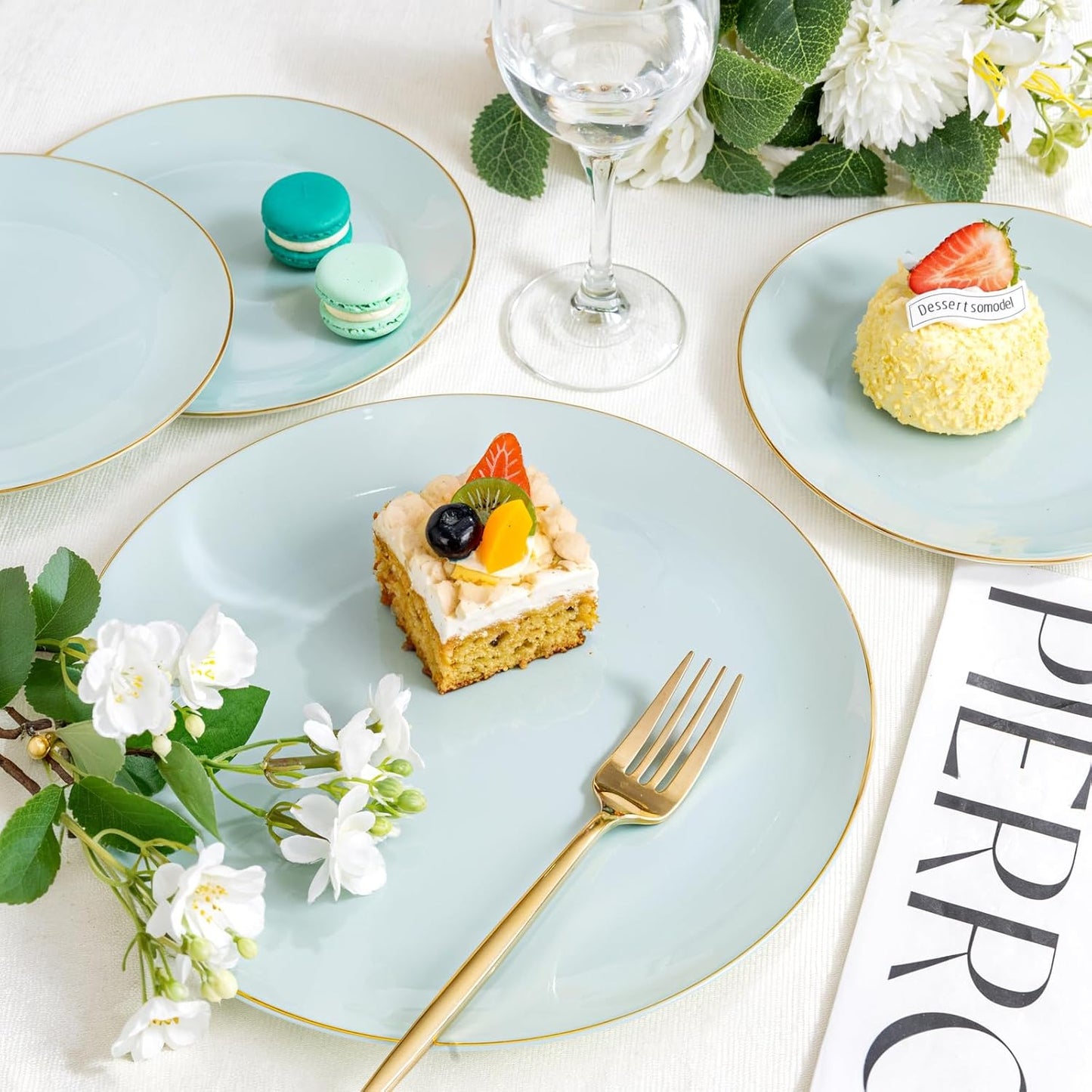 PULOTE 100PCS Sage Green Plastic Plates - Disposable Sage Green Include 50 Dinner / 50 Dessert Plates for Party, Wedding&Easter