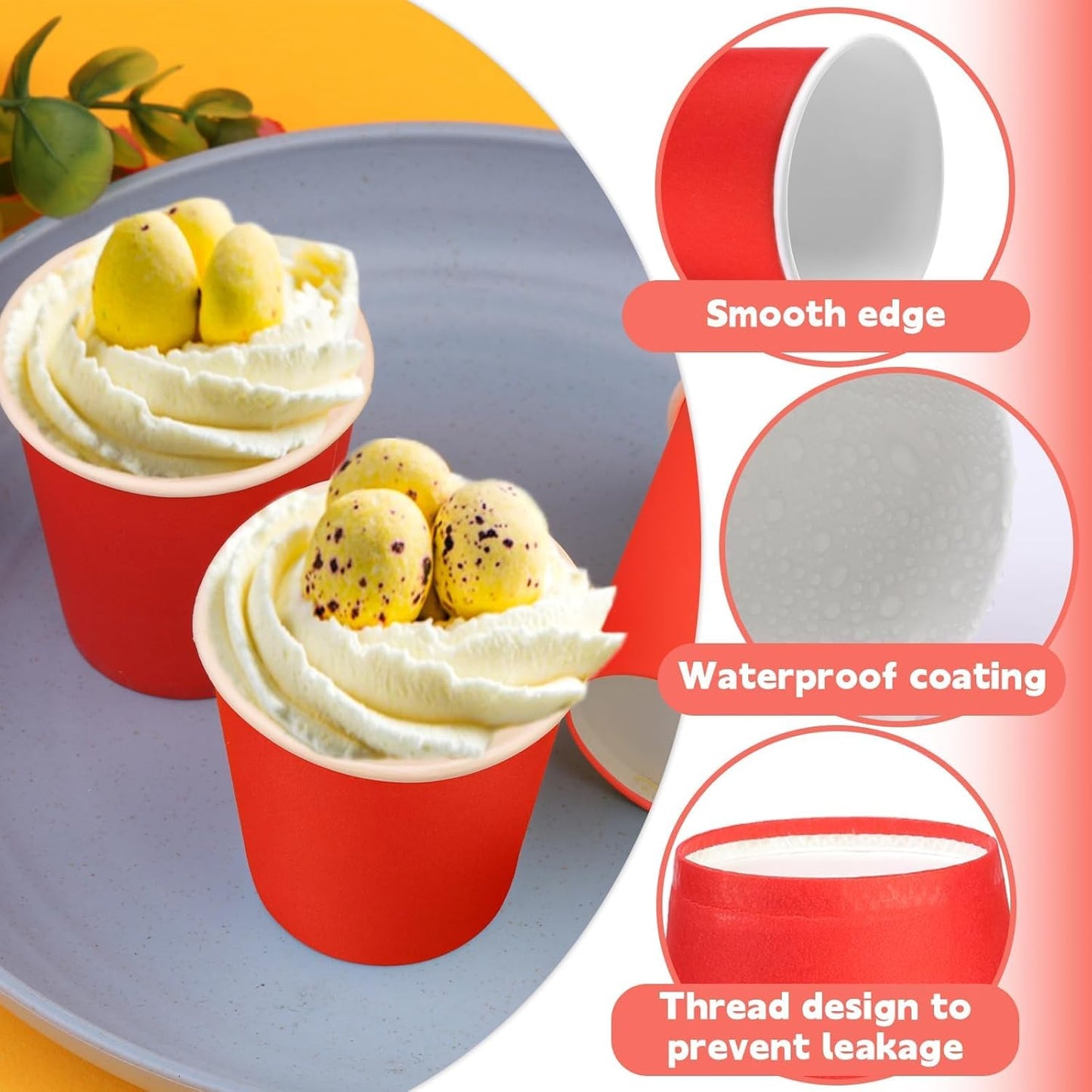 50 Pack 3 oz Paper Cups Red, Small Bathroom Cups Disposable Mouthwash Cups, Espresso Paper Cups for Party Travel Picnic BBQ