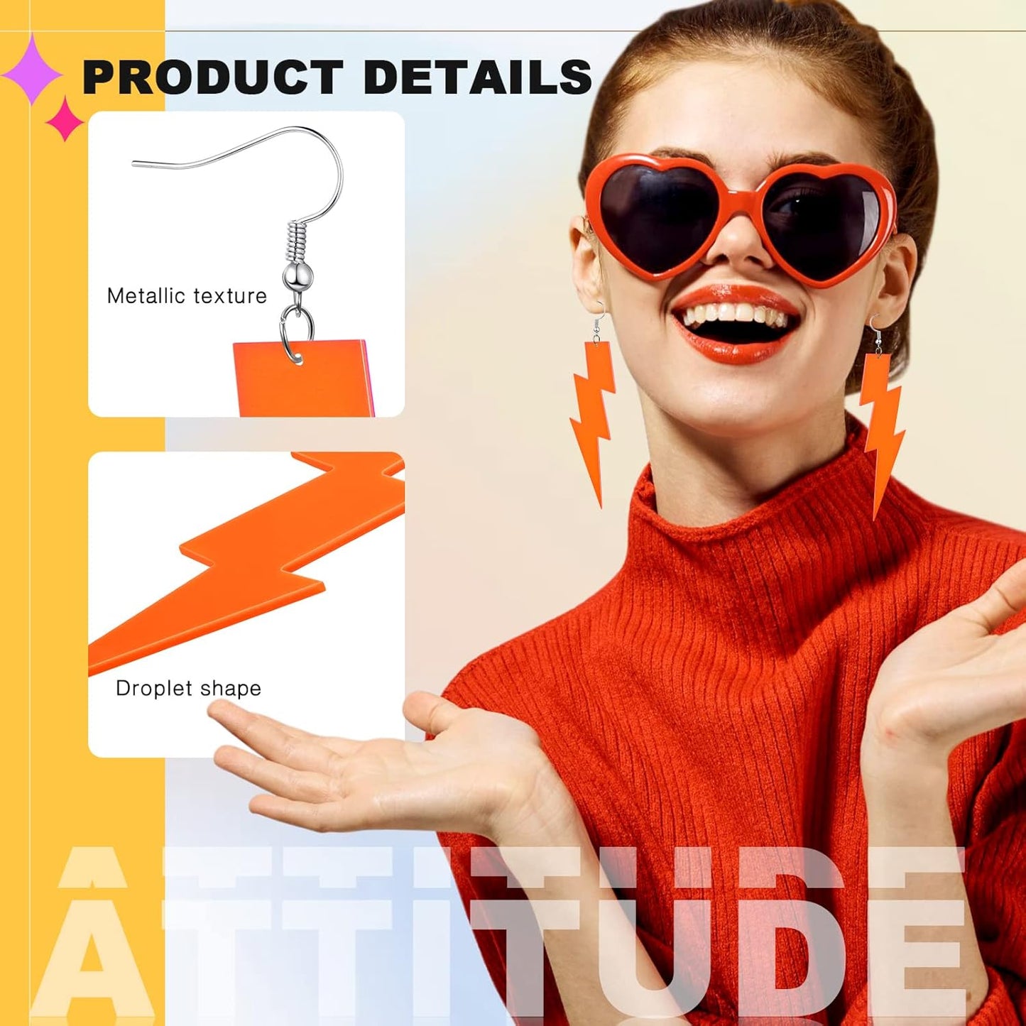 Yinkin 6 Pairs 80s 90s Neon Earrings Lightning Earrings for Women Halloween Costume Party Dancing Glow Party Accessory