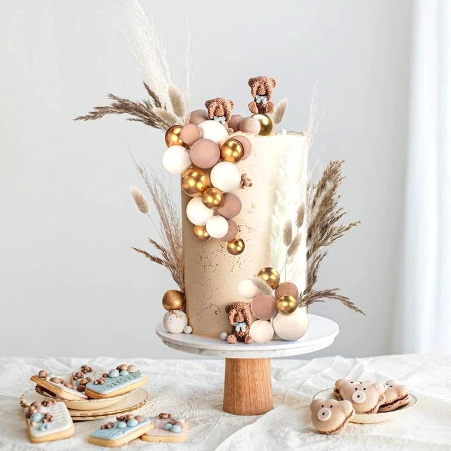 36 Pack Balls Cake Topper Decorations Foam Balloons Cake Decorations Sticks Mini Balloons Cake Toppers Balls Cake Picks for Baby Shower Wedding Anniversary Birthday Party Decorations Khaki Gold