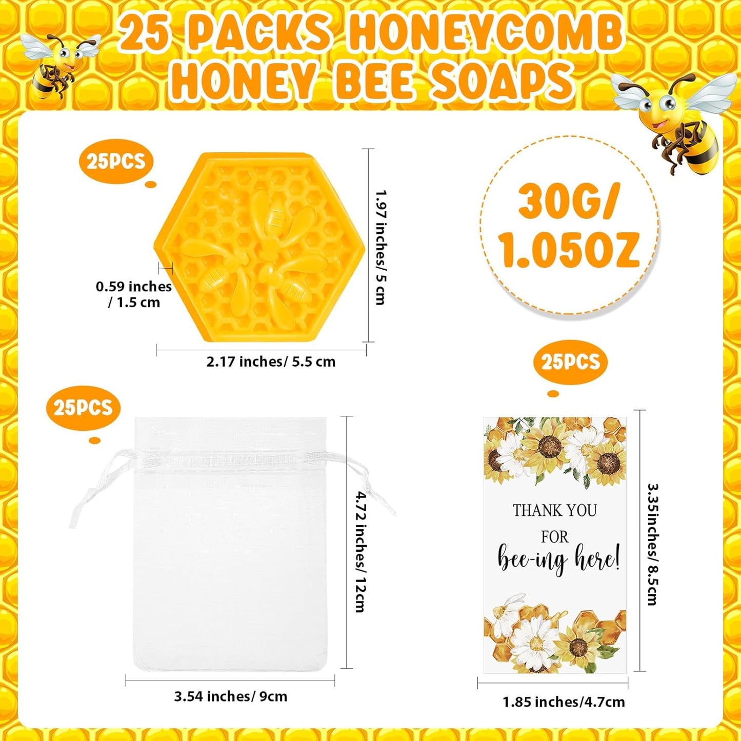 Demissle 25 Set Bee Themed Baby Shower Favors Including Honeycomb Soap with Thank You Card Gift Bags Honey Soap Gift for Guest Gender Reveal Party Decorations Baby Shower Game Prizes