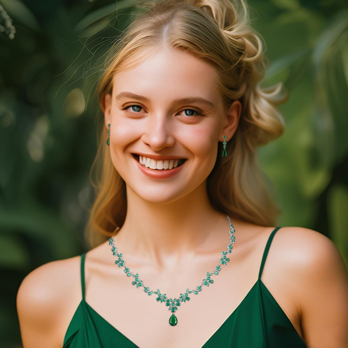 Hadskiss Jewelry Set for Women, Necklace Dangle Earrings Bracelet Set with White AAA Cubic Zirconia, Allergy Free Wedding Party Jewelry for Bridal Bridesmaid