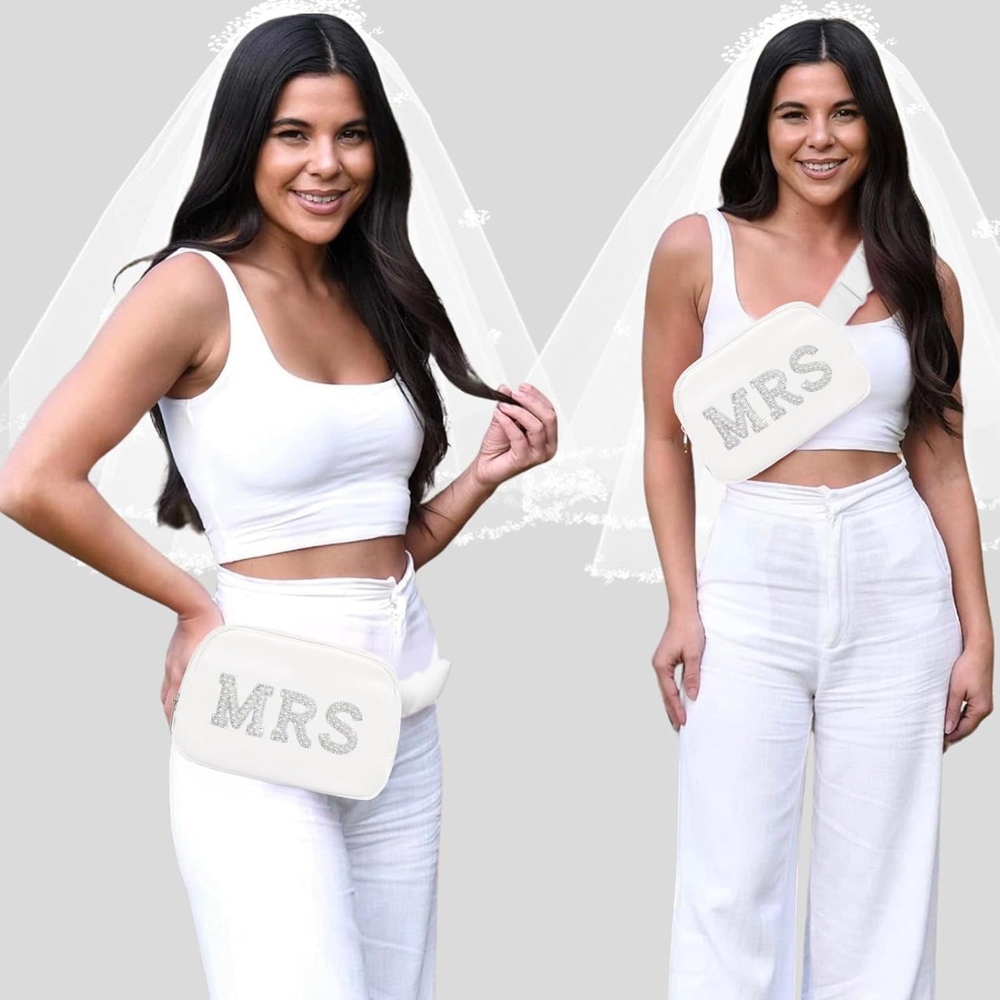 Lamyba Bachelorette Gifts for Bride Fanny Pack, Bride to be Gifts, Bridal Shower Gifts for Wedding Day Bachelorette Party Engagement Honeymoon, Pearl Mrs Waist Bag White