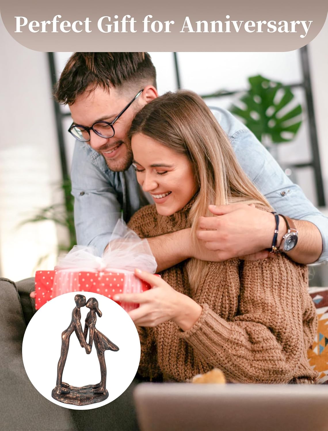 Sziqiqi 7th Anniversary Couple Gifts: 7 Year Anniversary Wedding Gifts for Him Her - Copper Gift for Husband Wife - Gift for Christmas Birthday Valentines Kissing Couple Figurines