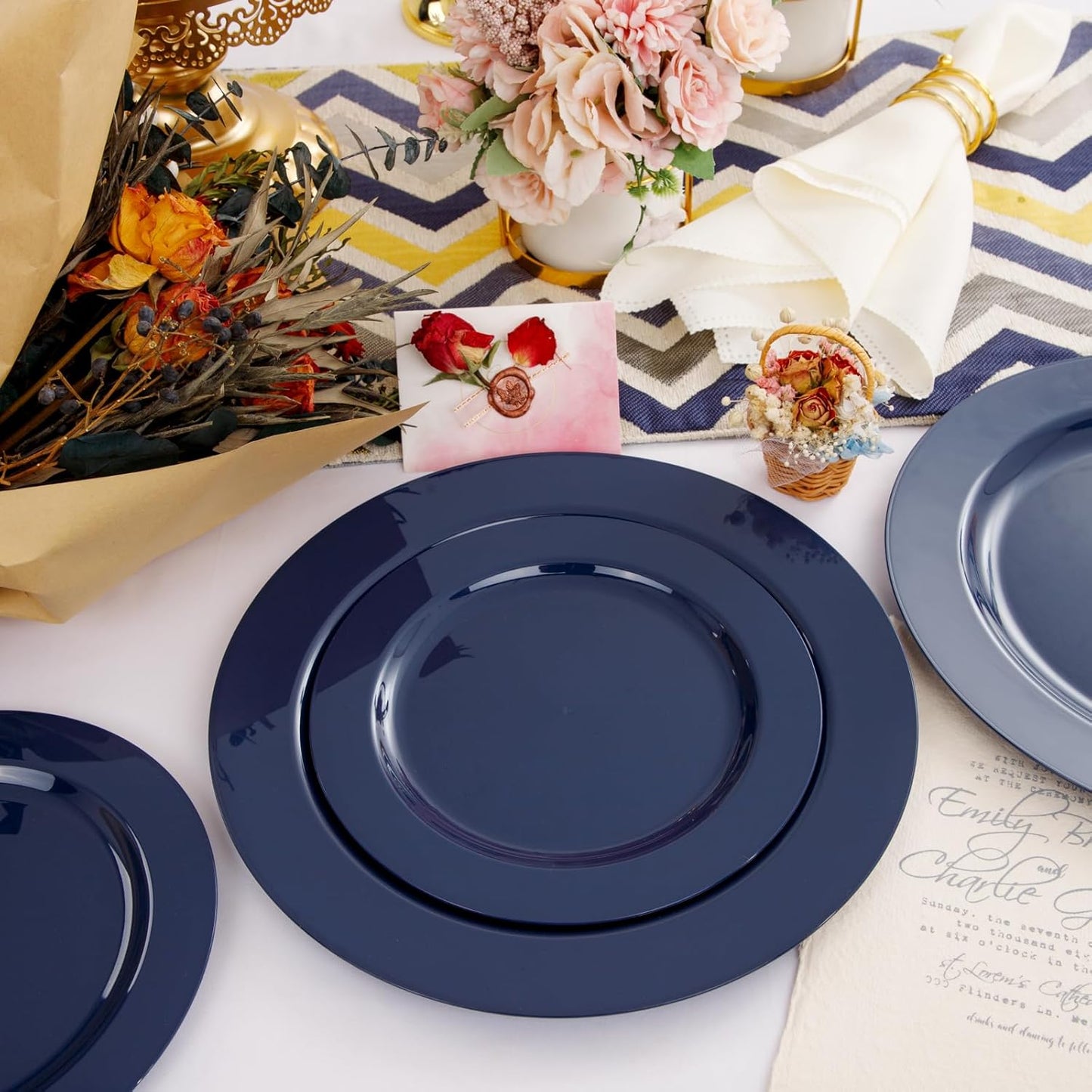 FLOWERCAT 60PCS Blue Plastic Plates - Heavy Duty Blue Plates Disposable (10.25" & 7.5") - serve for 30guest Birthday Party/Wedding/Presidents' Day/Memorial Day/Hanukkah