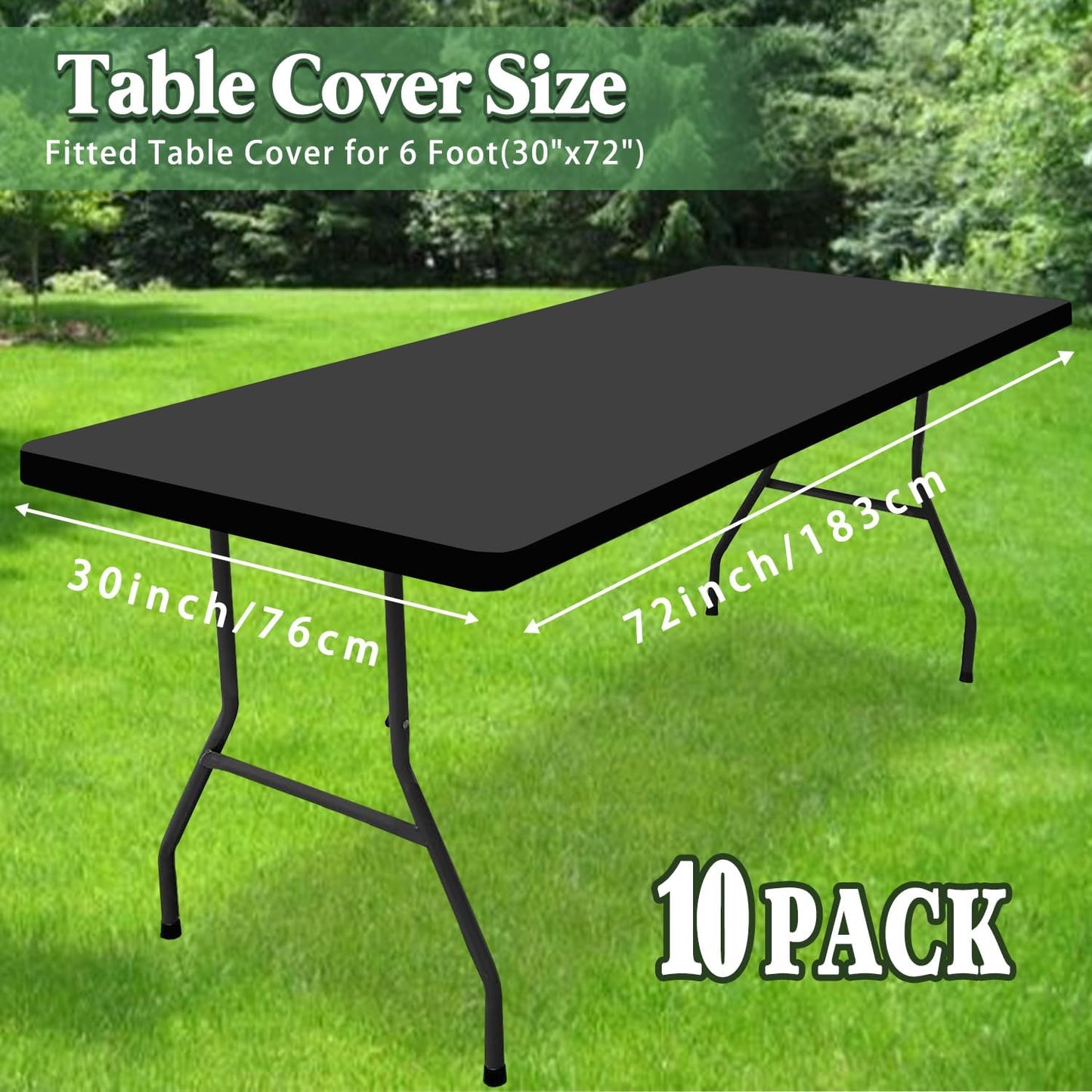 10 Pack Picnic Table Cover Elastic Fitted Tablecloths for 6 Foot Rectangle Tables Waterproof Stretch Washable Patio Folding Outdoor Spandex Table Cloth for Camping Banquet and Parties (Grey,30" x 72")