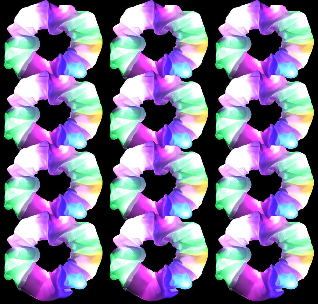 12PCS LED Hair Scrunchies Light Up White Scrunchies,Satin Ponytail Holder Glow in the Dark Hair Accessories Neon Rave Party Supplies