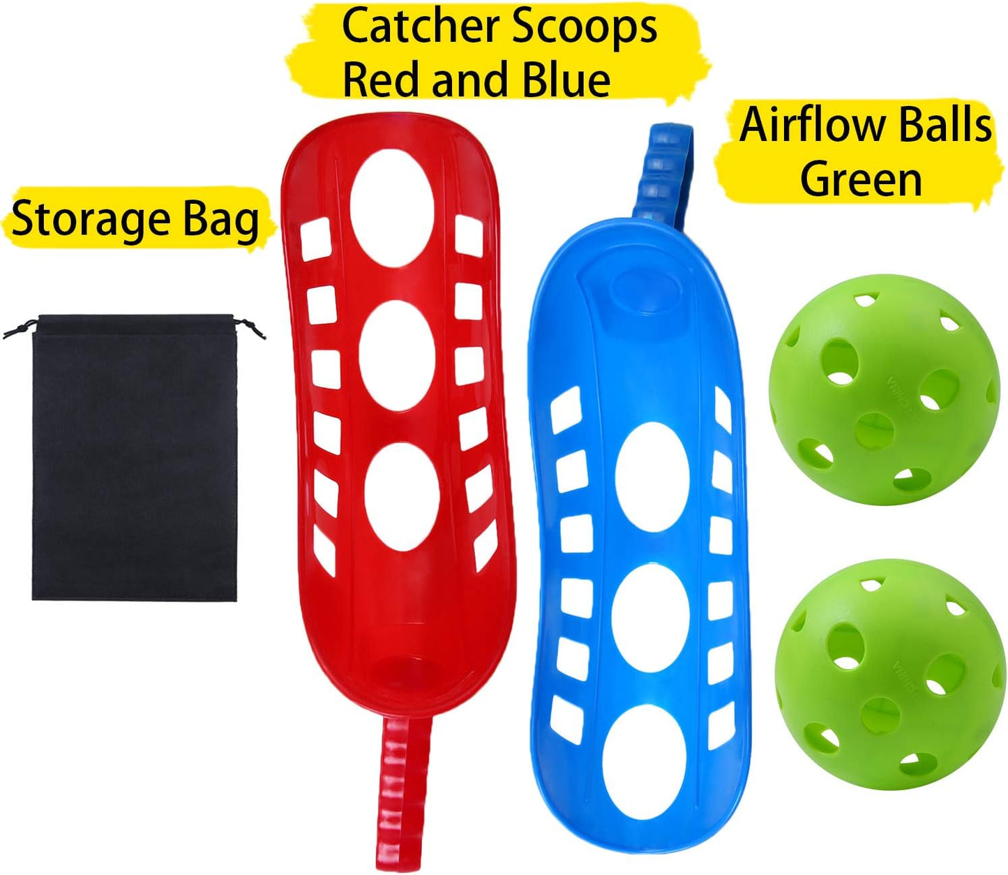 Cooraby Scoop Ball Game Scoop and Ball Toss Set Toss Catch Game Toy Lacrosse Racket Game with Storage Bag, 4 Scoops and 2 Balls