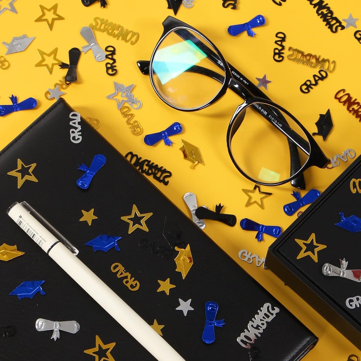 Graduation Party-Decorations Navy-Blue Gold-Silver Confetti - Congrats,Grad,Star,Graduation Cap,Diploma Table Decor Confetti Graduation 2025 Lasting Surprise