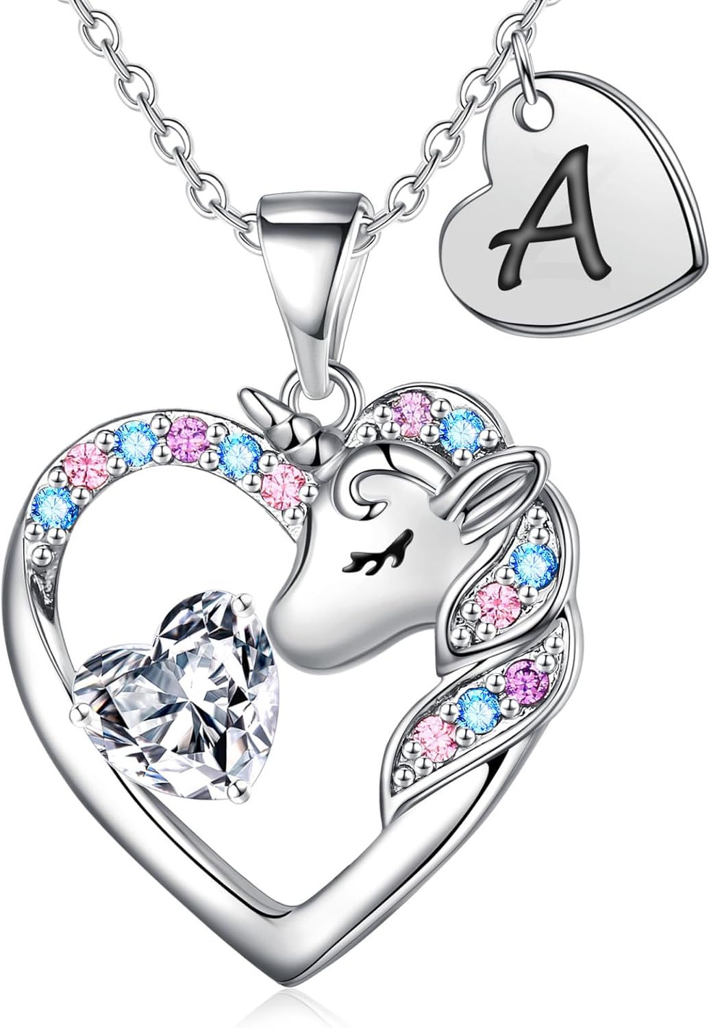 Christmas Gifts for Grandkids Kids - Colorful CZ Heart Initial Unicorn Necklace for Girls Jewelry Unicorn Birthday Gifts for Girls Stocking Stuffers for Kids