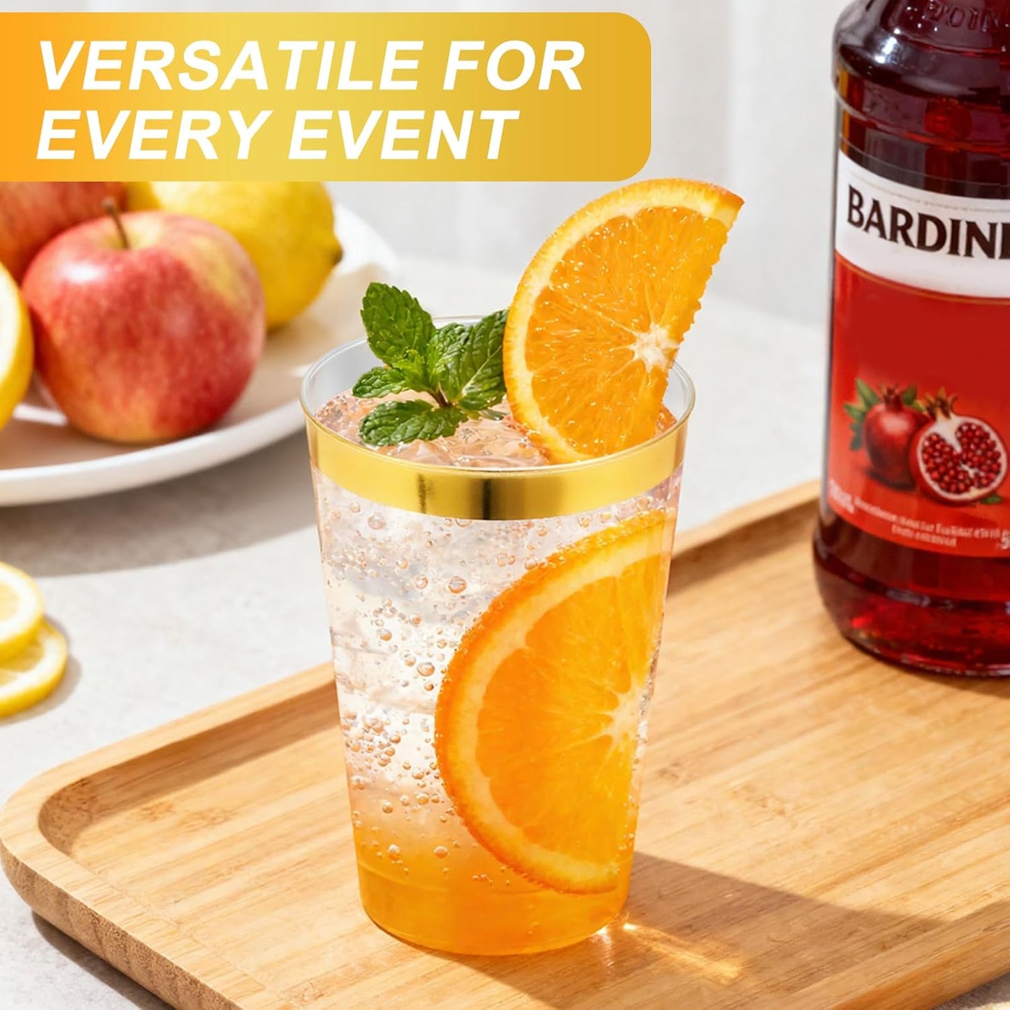 100 Pack 12 oz Gold Plastic Cups, Disposable Clear Plastic Cups for Cocktail Party With Heat Resistance (12oz 100count Gold)