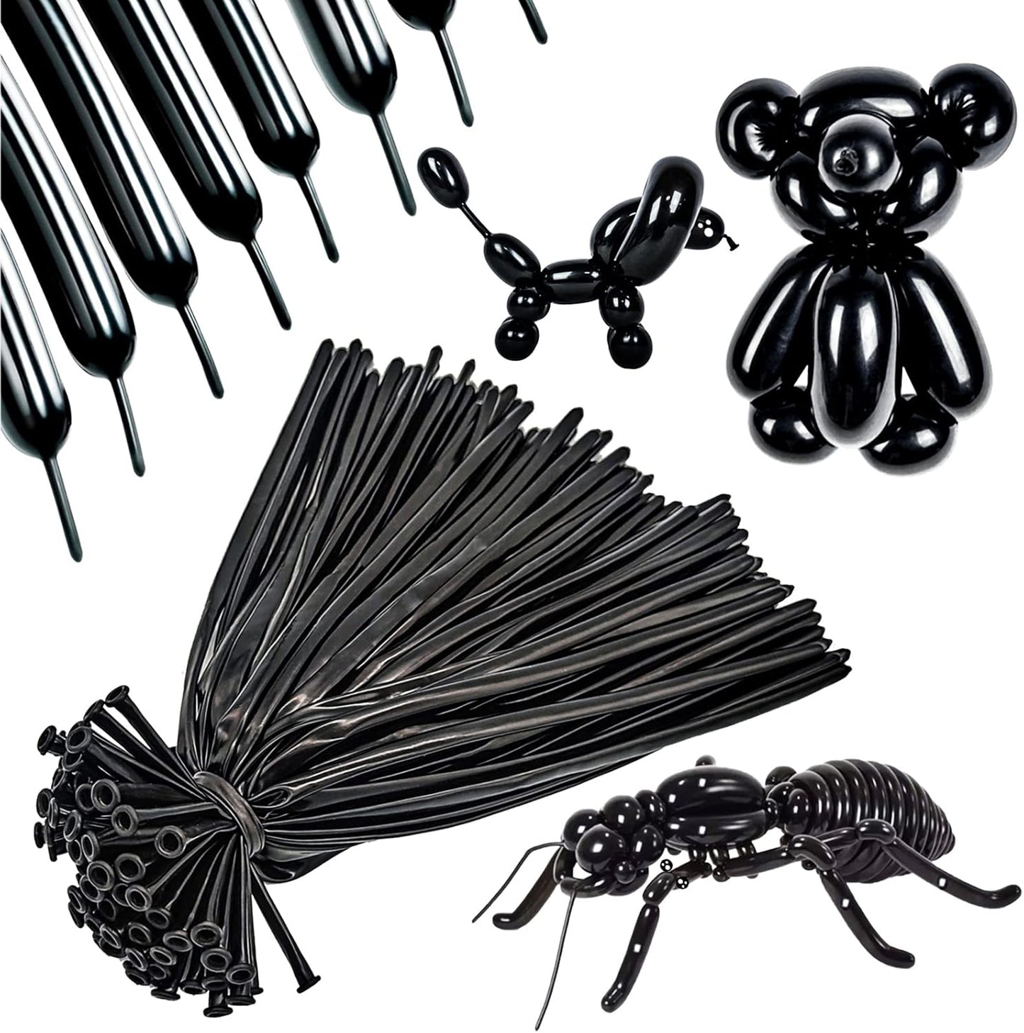 260 Long Balloons 100 Pack Black Twisting Animal Balloons Thickening Latex Modeling Long Magic Balloons for Animal Model Halloween Weddings Birthdays Festival Party Decorations (black)